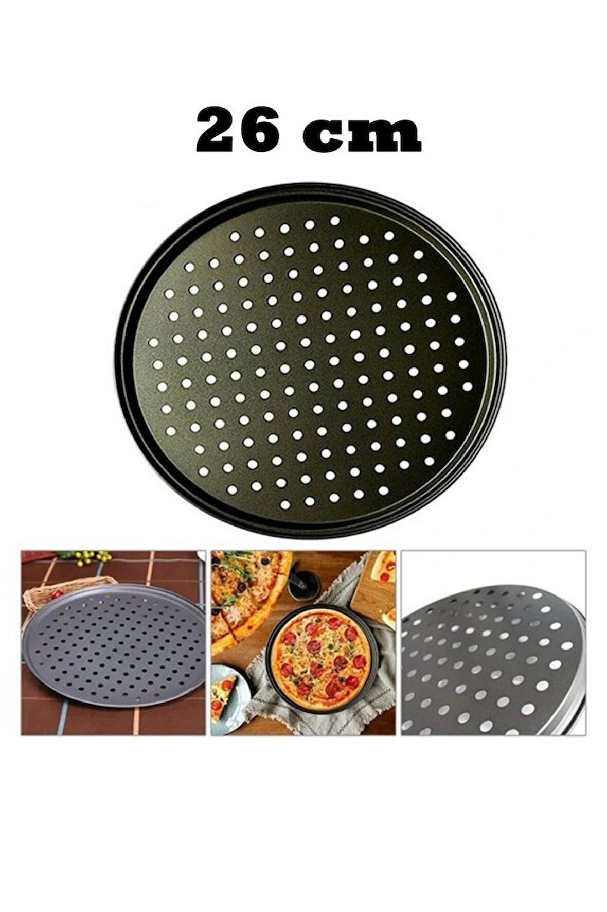 Yanmaz Yapışmaz Delikli Teflon Pizza Tepsisi Tavası 26cm
