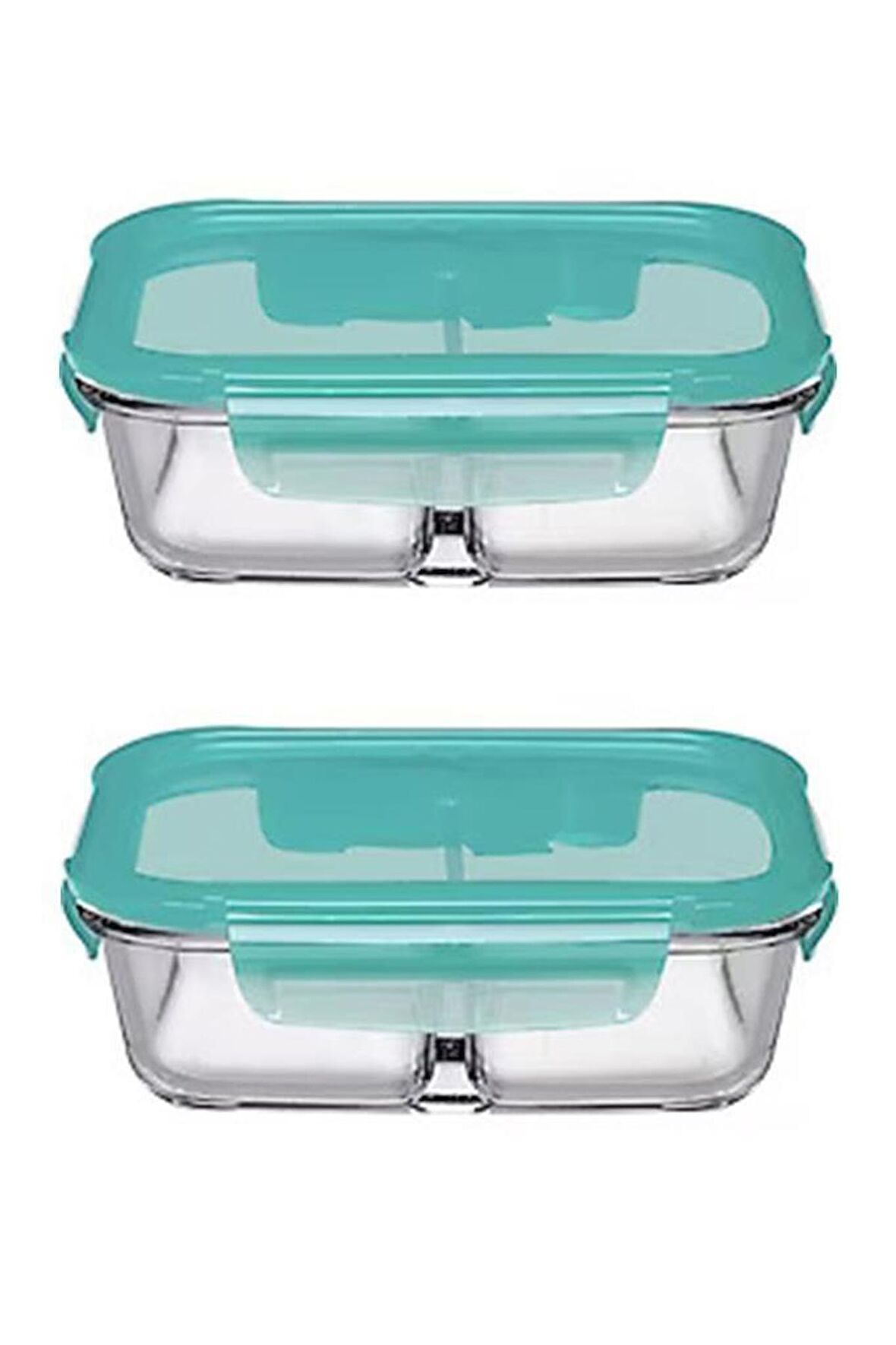Cam 2li Kelepçeli Bölmeli Vakumlu Saklama Kabı Yeşil 630cc 530276