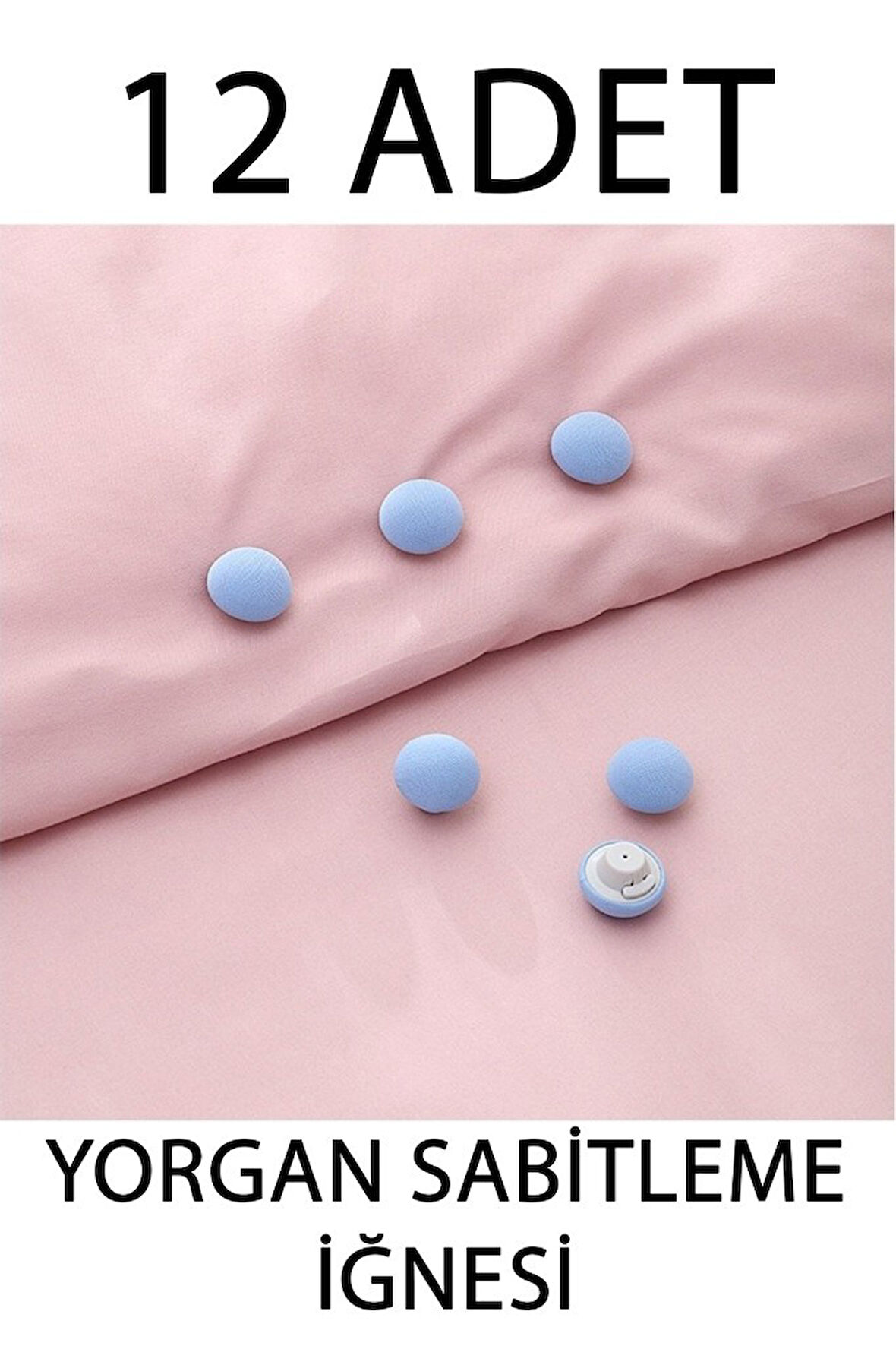 12 Adet Çarşaf Yorgan Kılıfı Sabitleme İğnesi Düğmeli Klipsi Sabitleyici Mavi