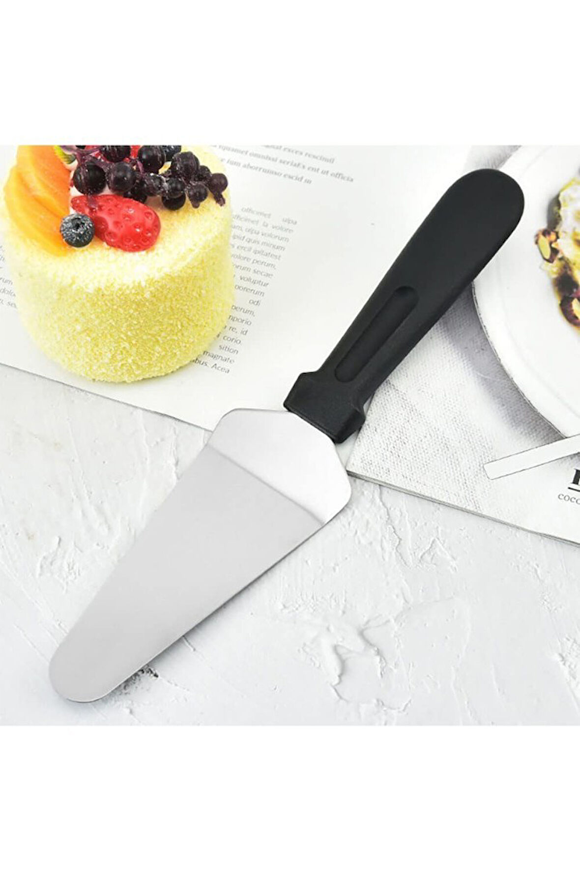 Paslanmaz Çelik Plastik Saplı Üçgen Pasta Kek Pizza Servis Spatulası Kürek