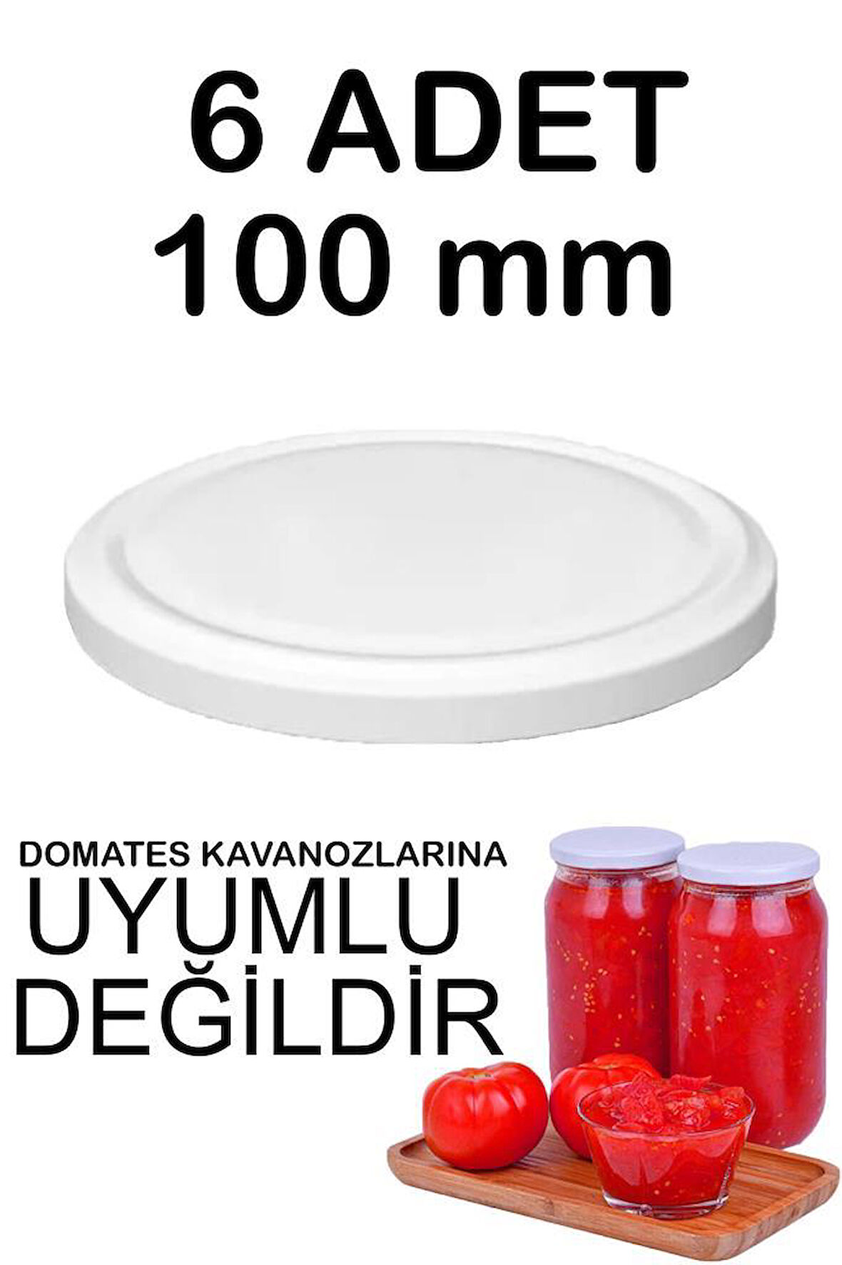 6 Adet 10cm Metal Kavanoz Kapağı Beyaz