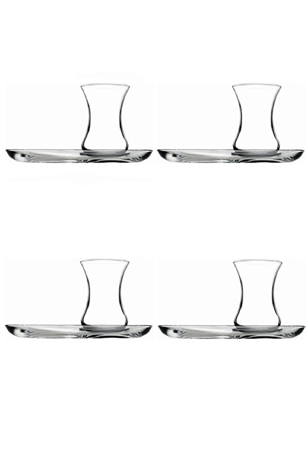 96994 8 Parça Cam İnce Belli Sunumluklu Çay Bardağı Seti