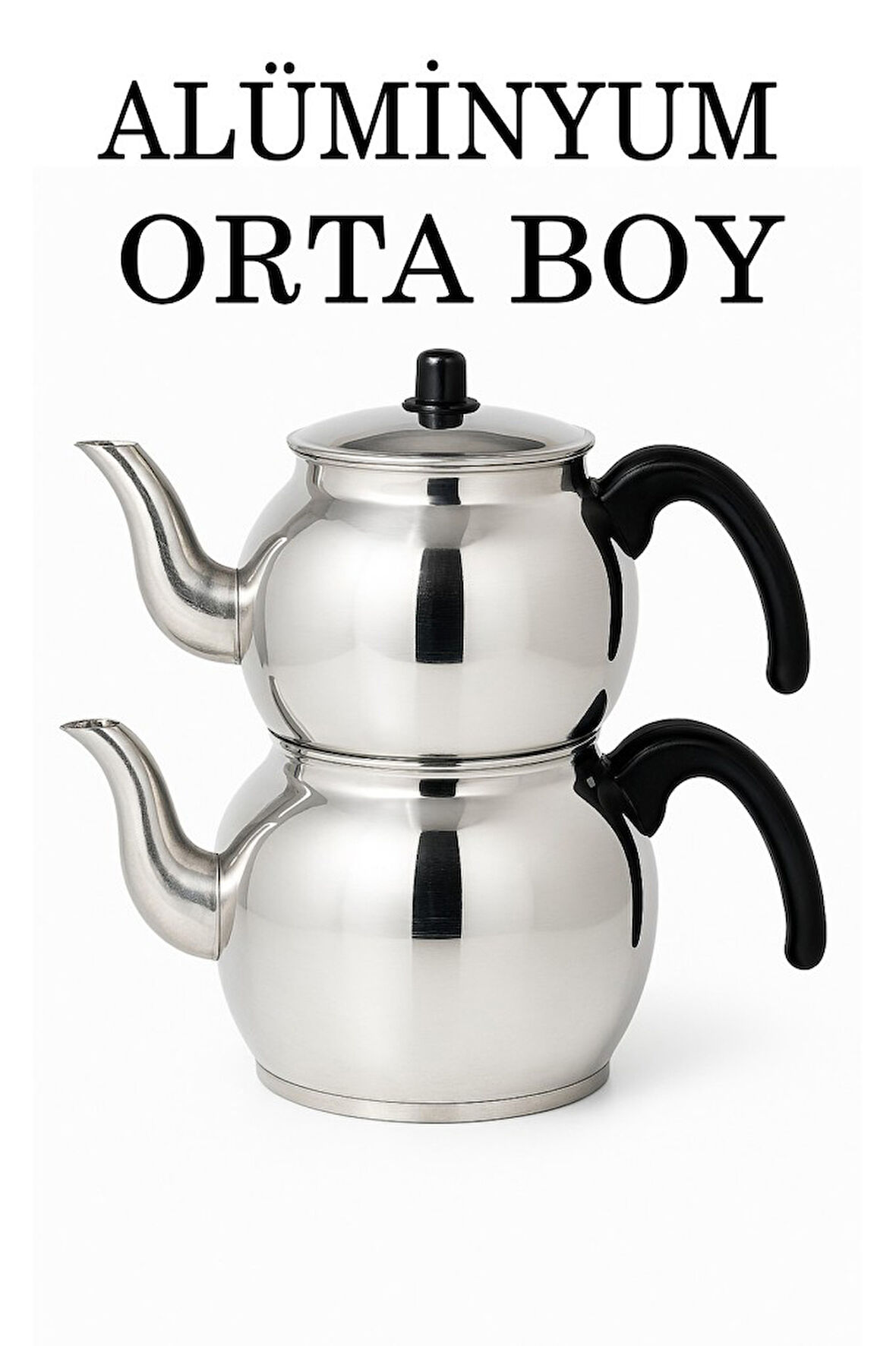 Alüminyum Küre Çaydanlık Orta Boy Siyah Kulp