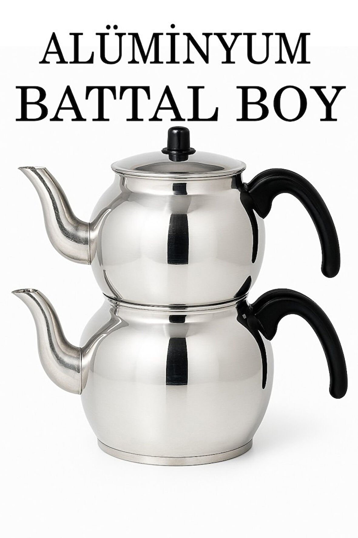 Alüminyum Küre Çaydanlık Battal Boy Siyah Kulp