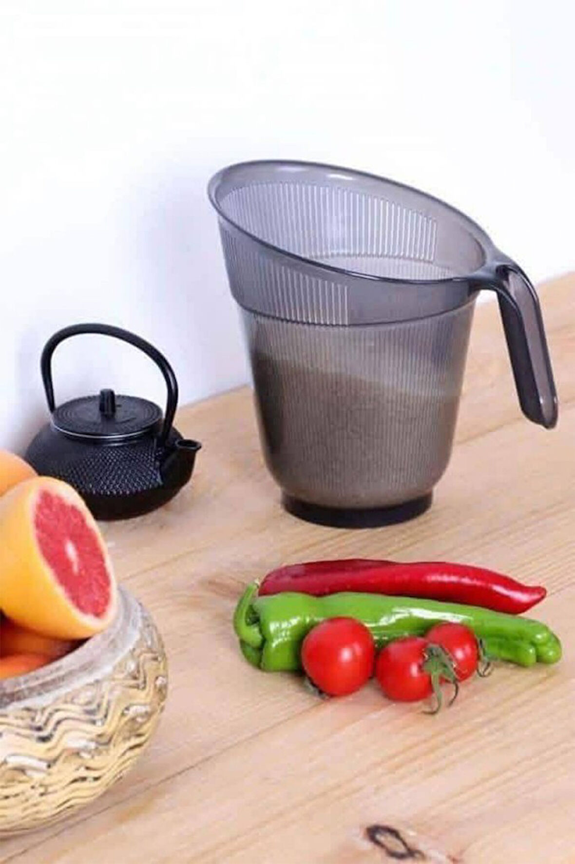 Plastik Eğimli Çok Amaçlı Pratik Pirinç Makarna Süzgeci Şeffaf Siyah