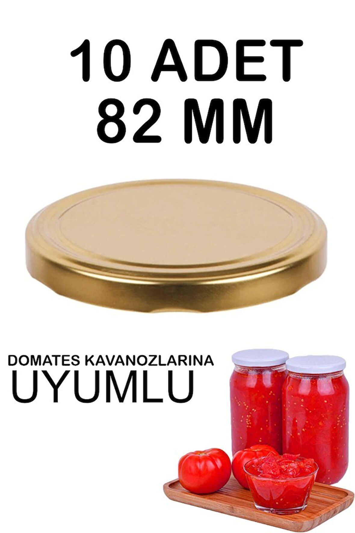 10 Adet 82mm Metal Konserve Kavanoz Kapağı Gold