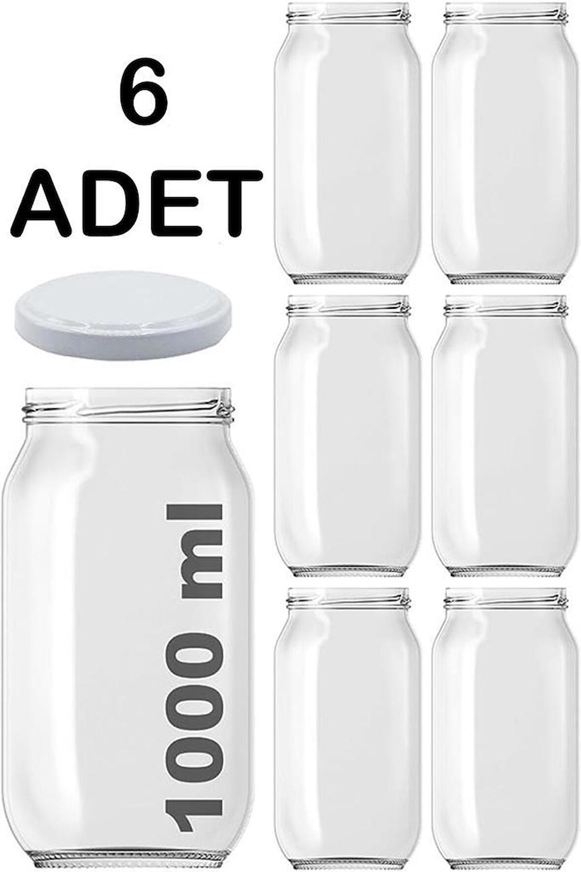 6 Adet Cam Şeffaf Metal Kapaklı Domates Konserve Reçel Kavanozu 1000cc
