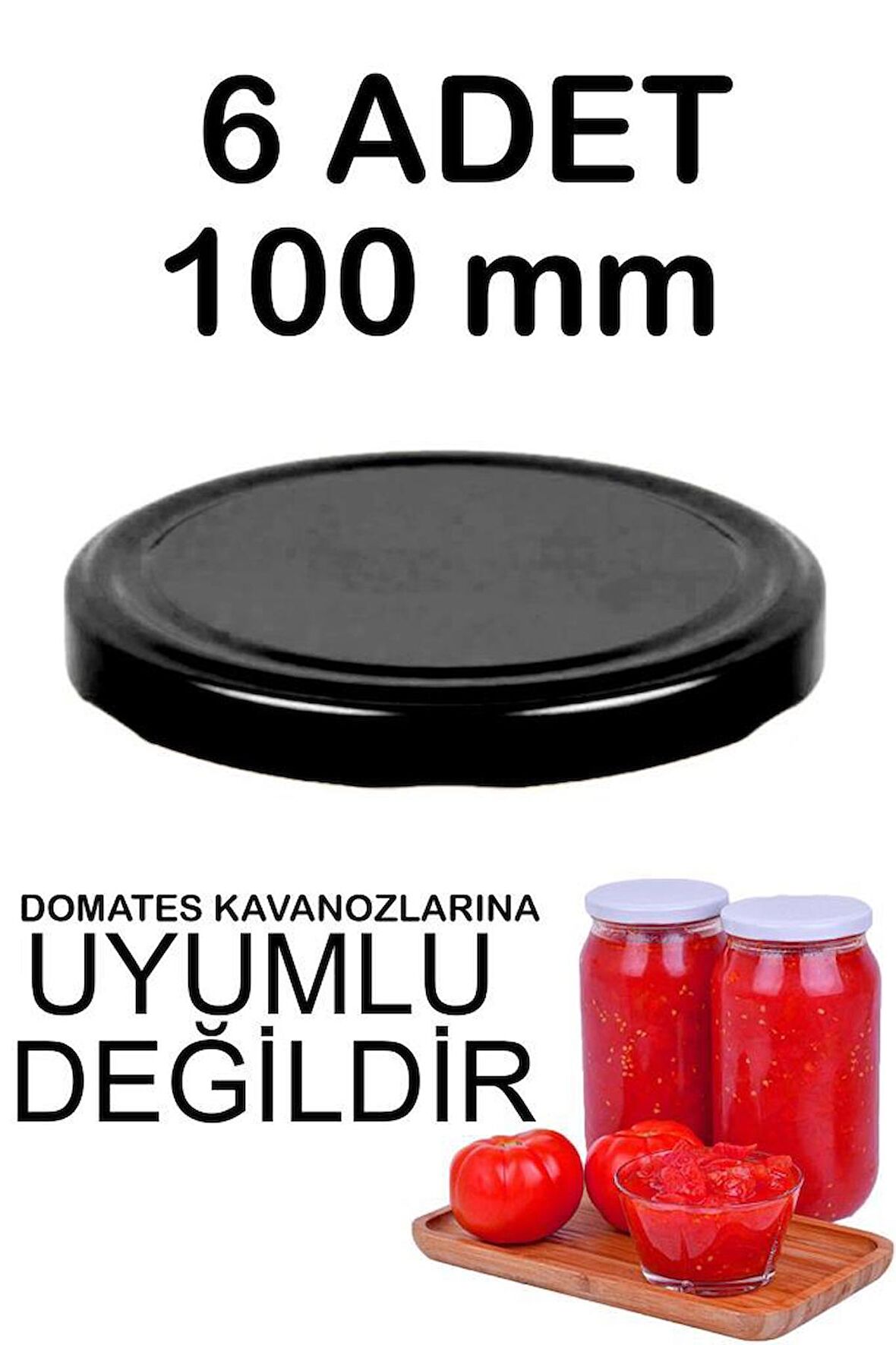 6 Adet 10cm Metal Kavanoz Kapağı Siyah