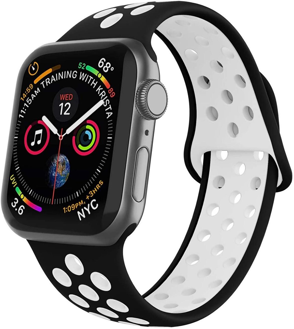 Apple Watch Seri 1/2/3/4/5/6/SE 44mm Silikon Kordon Delikli Kayış Spor Bileklik