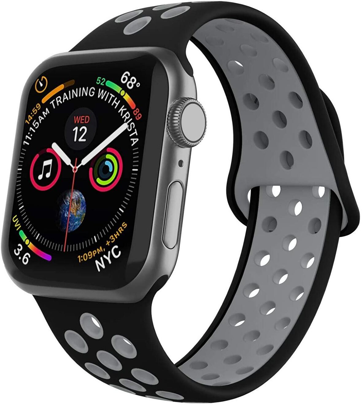 Apple Watch Seri 1/2/3/4/5/6/SE 44mm Silikon Kordon Delikli Kayış Spor Bileklik