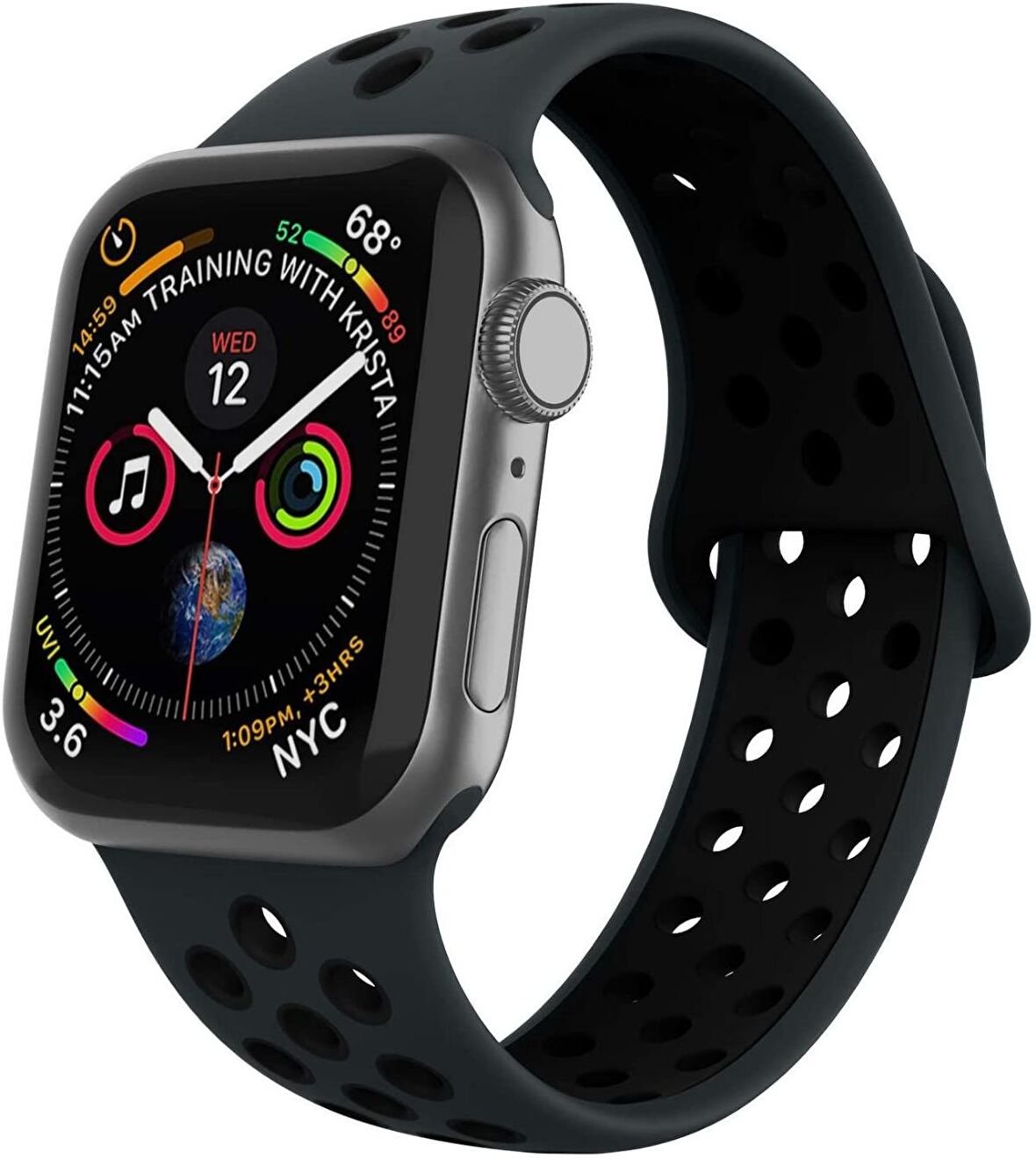 Apple Watch Seri 1/2/3/4/5 38mm Silikon Kordon Delikli Kayış Spor Bileklik
