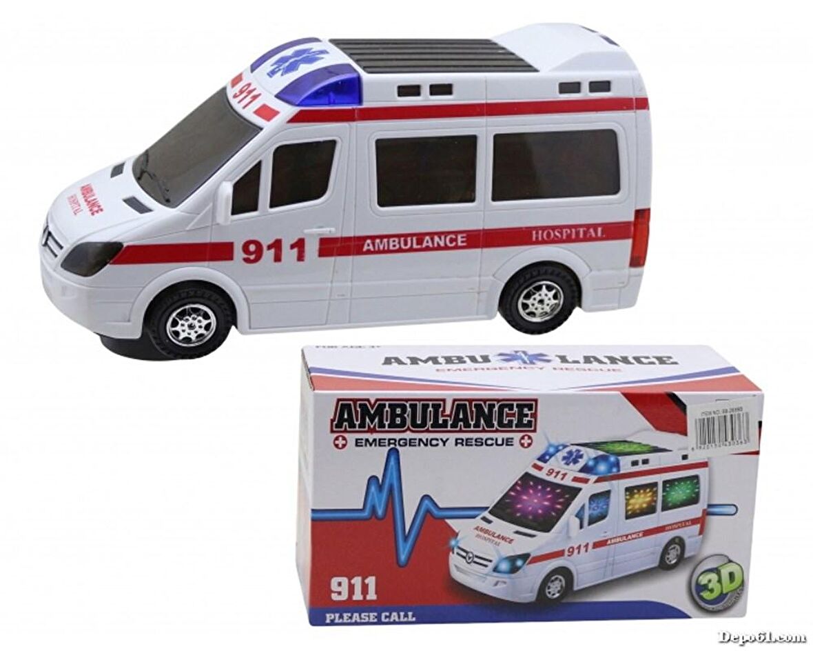 3D Işıklı, Sirenli Çarp Dön Sensörlü Ambulans