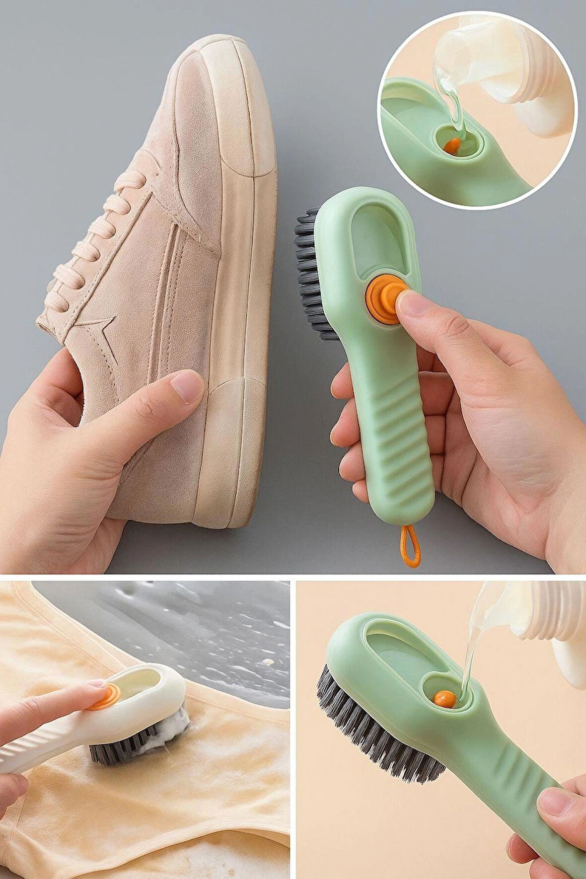 Deterjan Hazneli Temizlik Fırçası Ayakkabı Kıyafet Leke Temizleme Fırçası