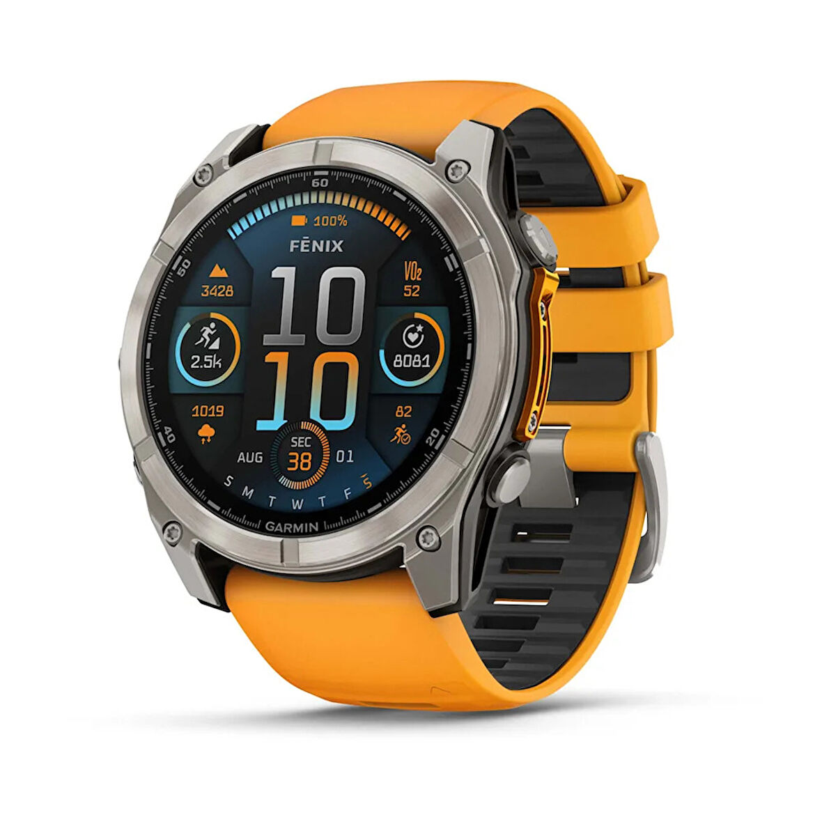 Garmin Fenix 8 – 51mm AMOLED Sapphire Titanyum Turuncu/Grafit Kayışlı