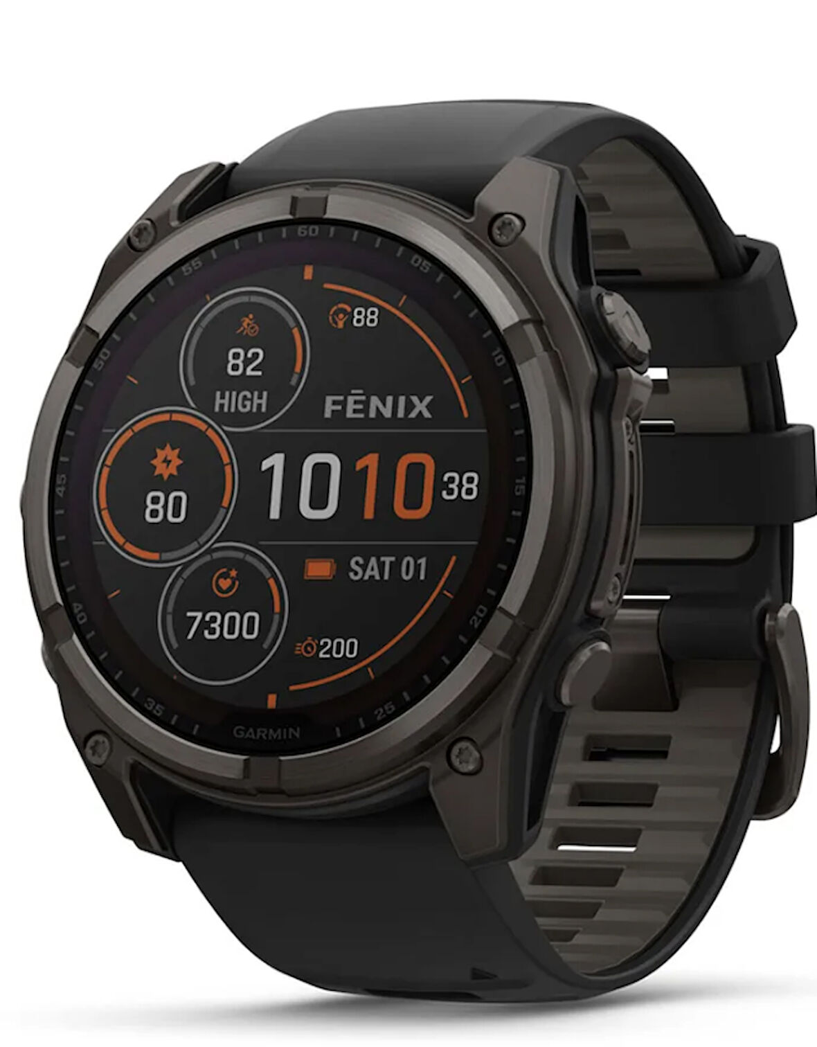 Garmin Fenix 8 – 51 mm Solar Sapphire Karbon gri DLC titanyum ve Siyah/çakıl grisi silikon kayış