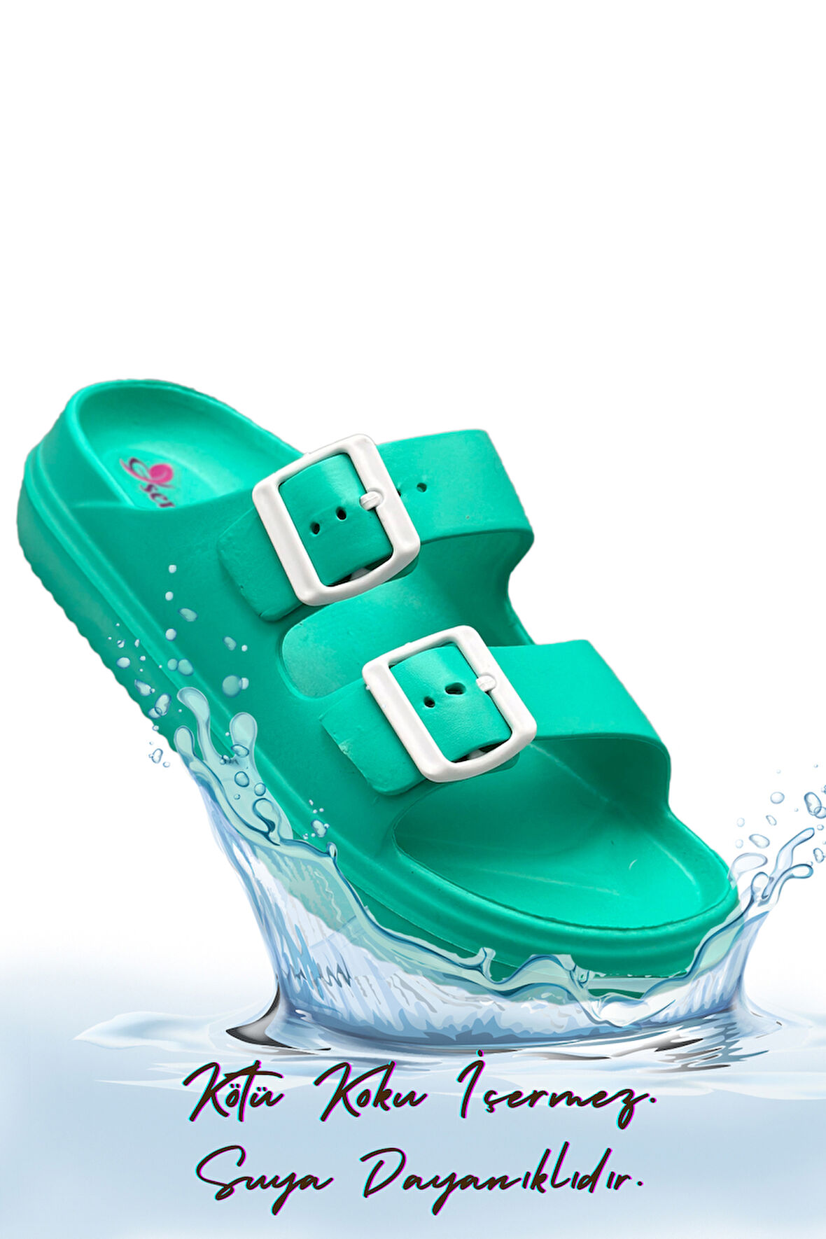 Sermoda Çift Toka Hafif Eva Yazlık Plaj Terliği Havuz Terliği Lavabo Terliği Su Yeşili