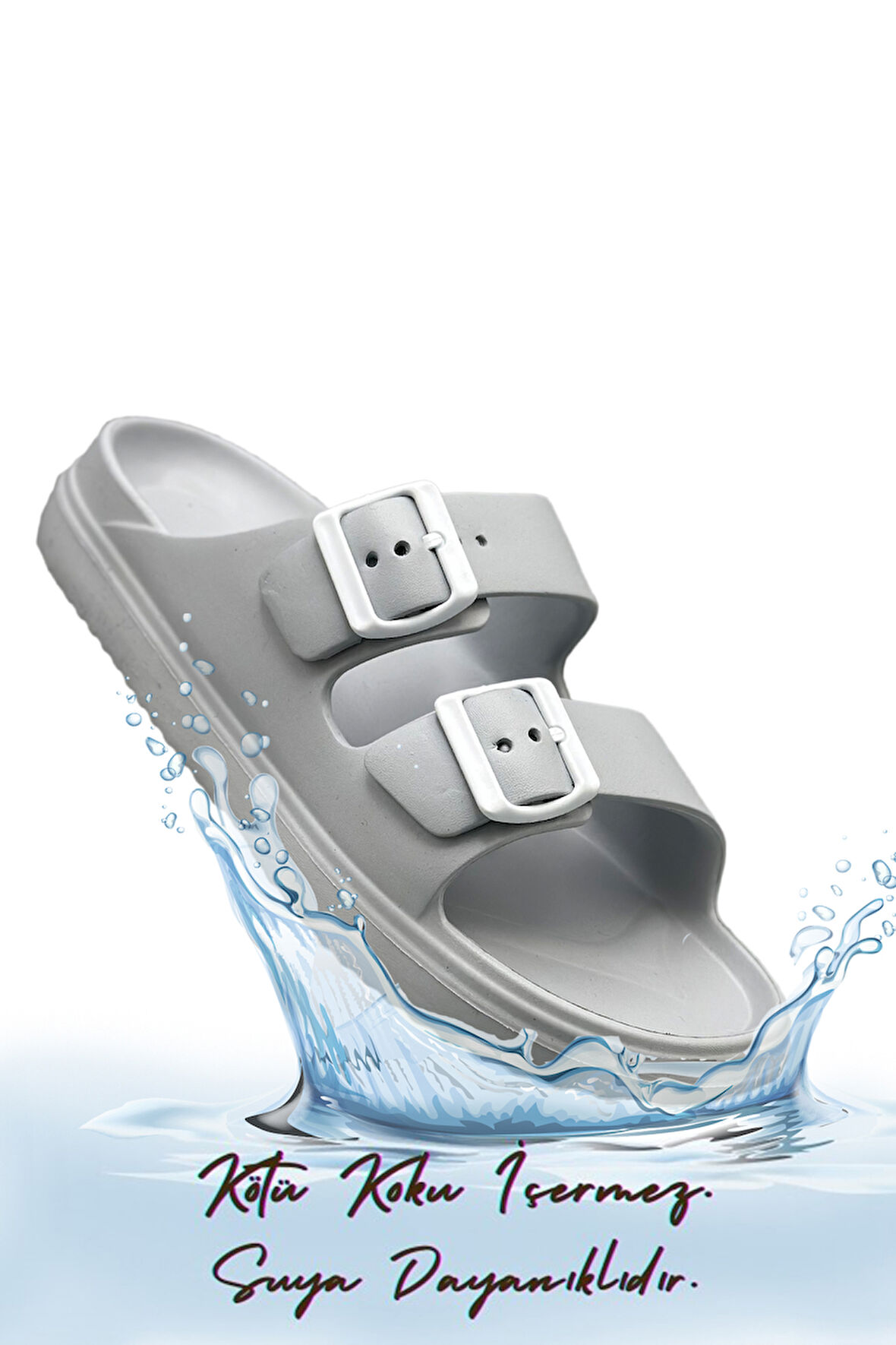 Sermoda Çift Toka Hafif Eva Yazlık Plaj Terliği Havuz Terliği Lavabo Terliği Gri