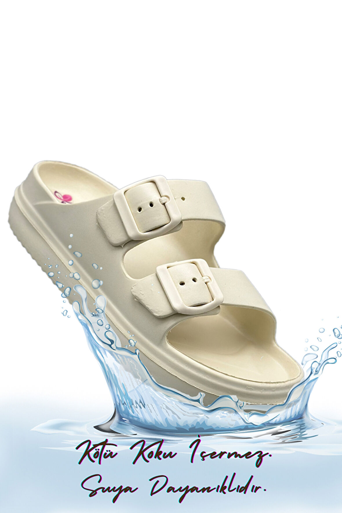 Sermoda Çift Toka Hafif Eva Yazlık Plaj Terliği Havuz Terliği Lavabo Terliği Ekru