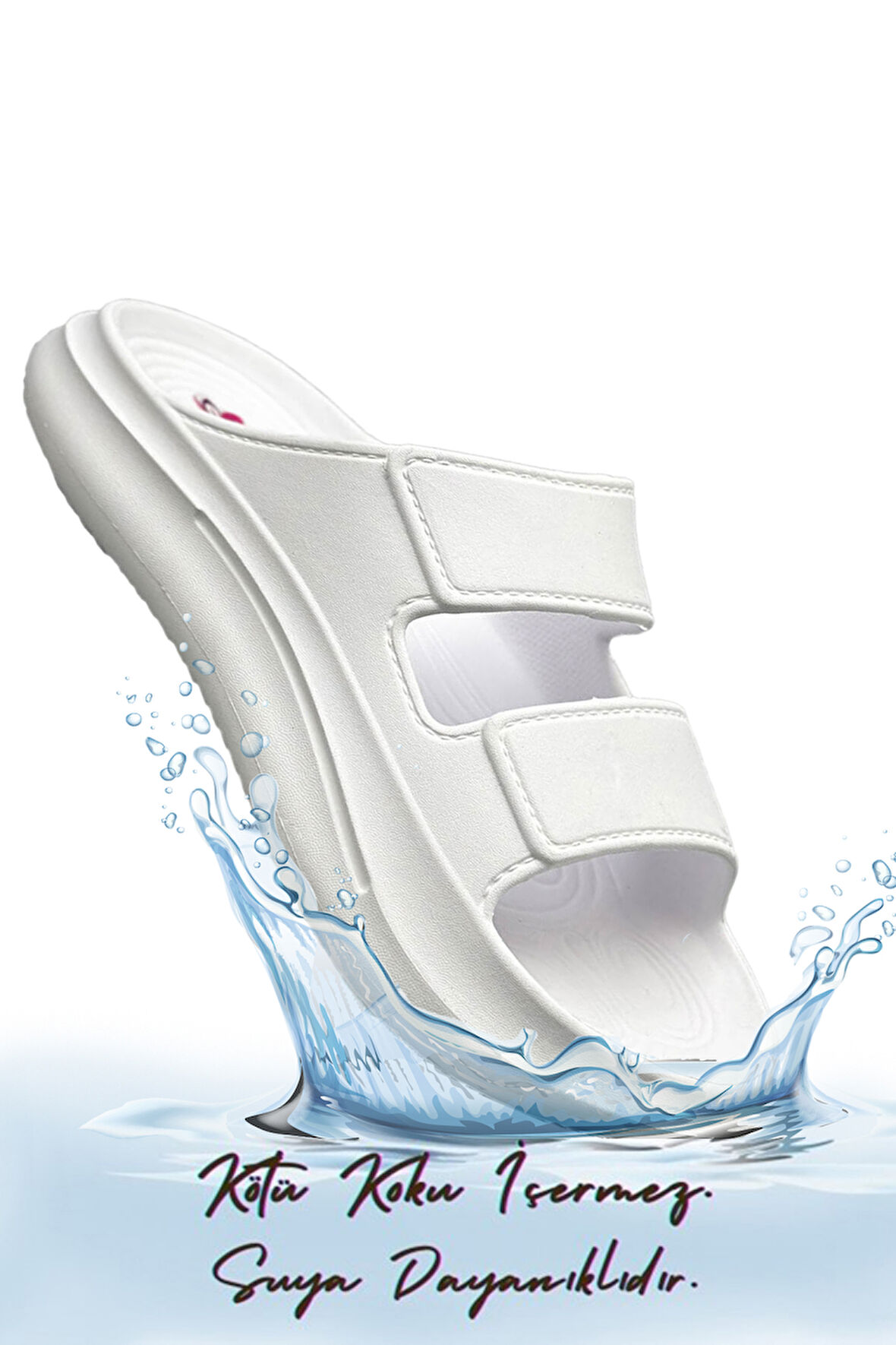 Sermoda Çift Bant Hafif Eva Yazlık Plaj Terliği Havuz Terliği Lavabo Terliği 2001 Beyaz