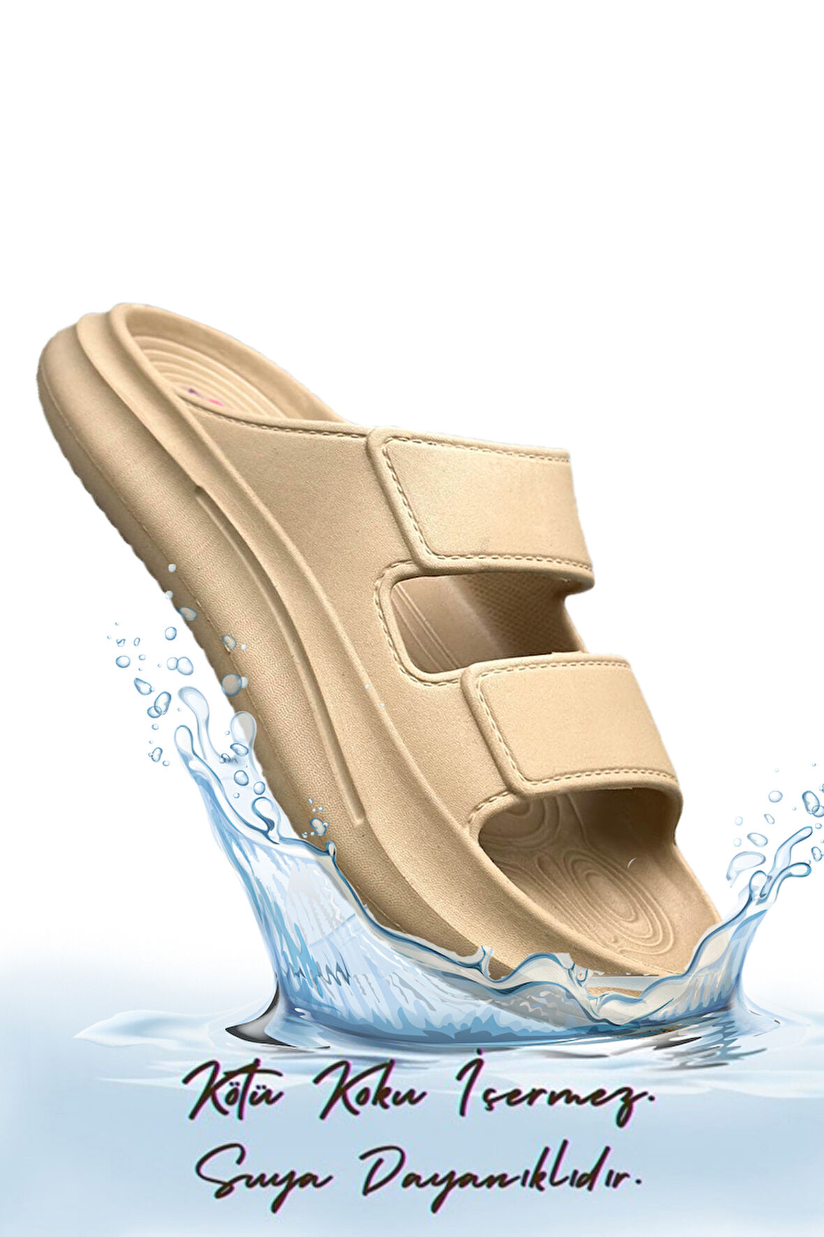 Sermoda Çift Bant Hafif Eva Yazlık Plaj Terliği Havuz Terliği Lavabo Terliği 2001 Vizon