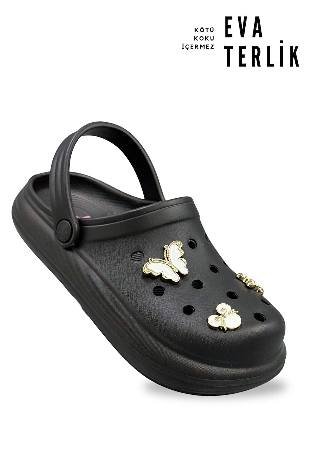 Sermoda Aksesuarlı 4 cm Kalın Taban Kadın sabo Terlik Hastane Terliği 1009 Siyah