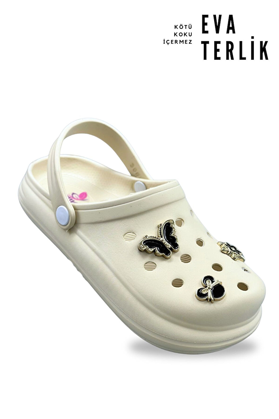 Sermoda Aksesuarlı 4 cm Kalın Taban Kadın sabo Terlik Hastane Terliği 1024 Bej