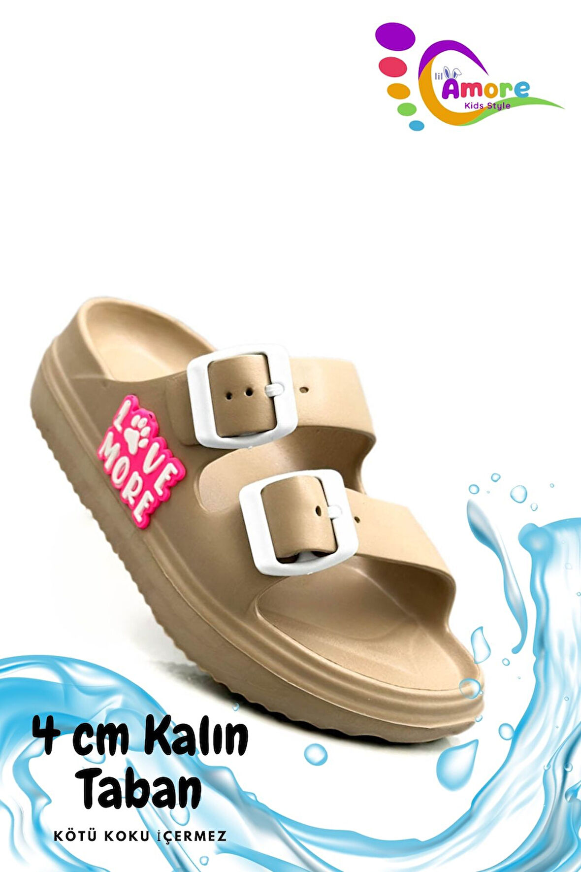 Sermoda Çift Toka Hafif Eva Yazlık Plaj Çocuk Terliği Havuz Terliği Lavabo Terliği LM Vizon