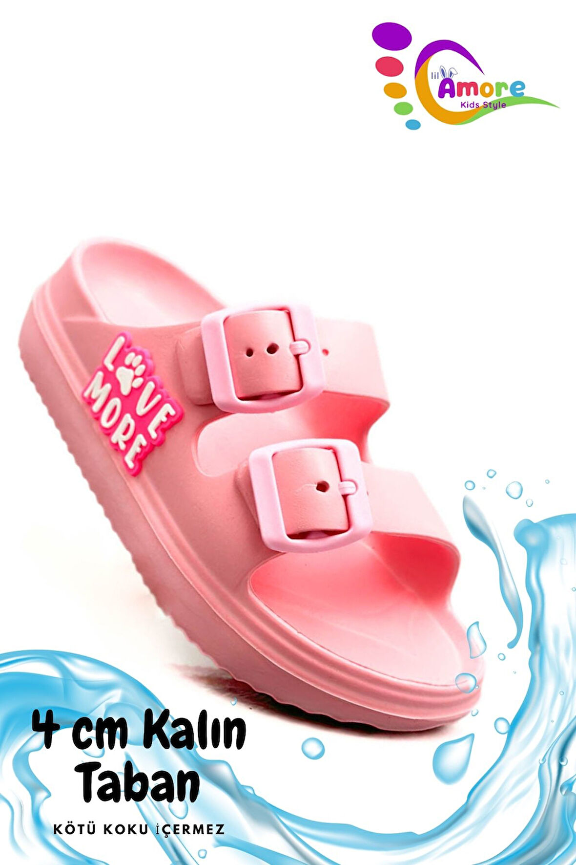 Sermoda Çift Toka Hafif Eva Yazlık Plaj Çocuk Terliği Havuz Terliği Lavabo Terliği LM Pembe