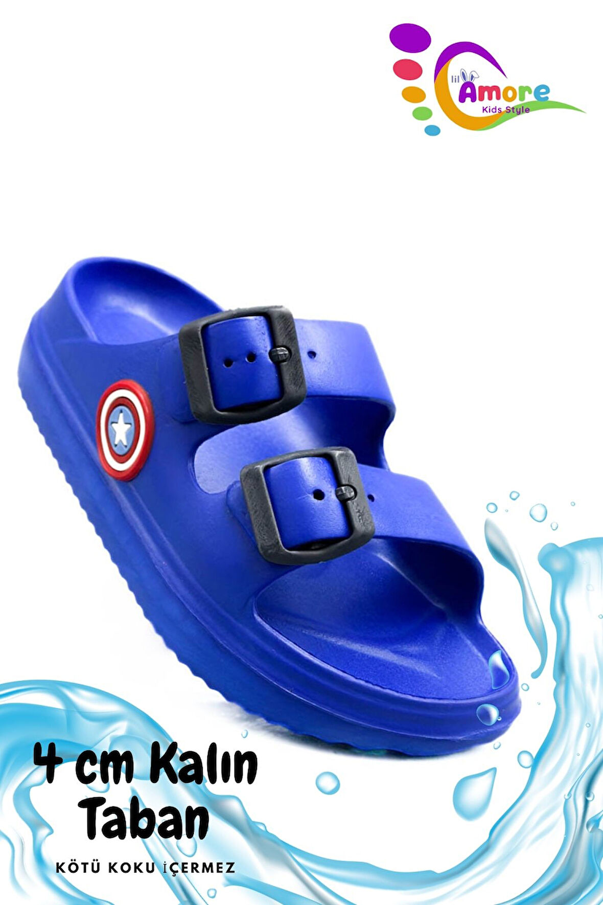 Sermoda Çift Toka Hafif Eva Yazlık Plaj Çocuk Terliği Havuz Terliği Lavabo Terliği K Saks Mavi