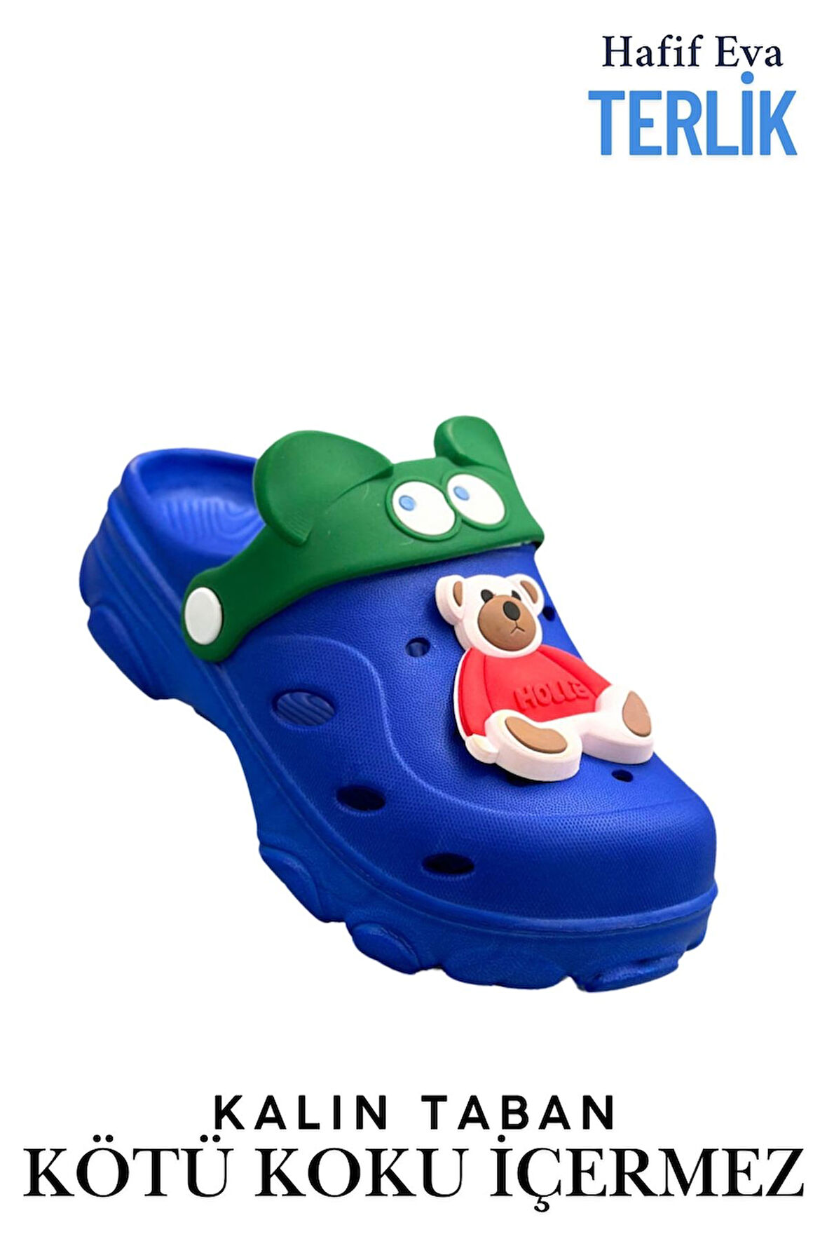 Sermoda Gözlük Desen Ayıcıklı Eva Çocuk Plaj Havuz Terlik Sabo Terlik Mavi Kırmızı