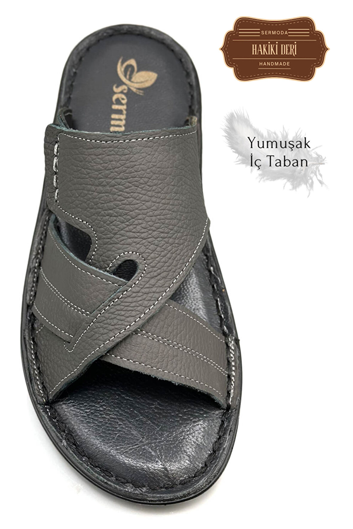 Hakiki Gerçek Deri Erkek Terlik Hafif Terlik Deri G Şır Füme