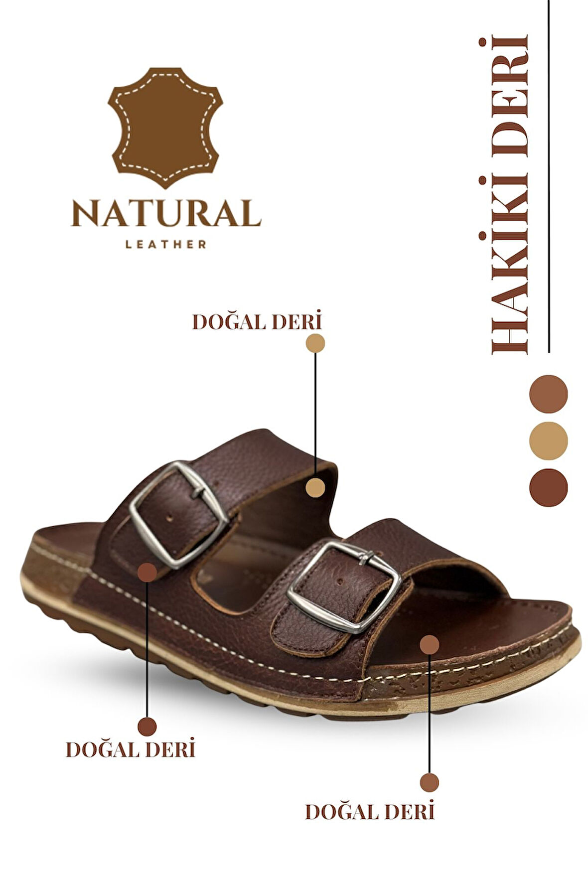 Sermoda Hakiki Deri Erkek Terlik Doğal Deri Terlik T Kahve