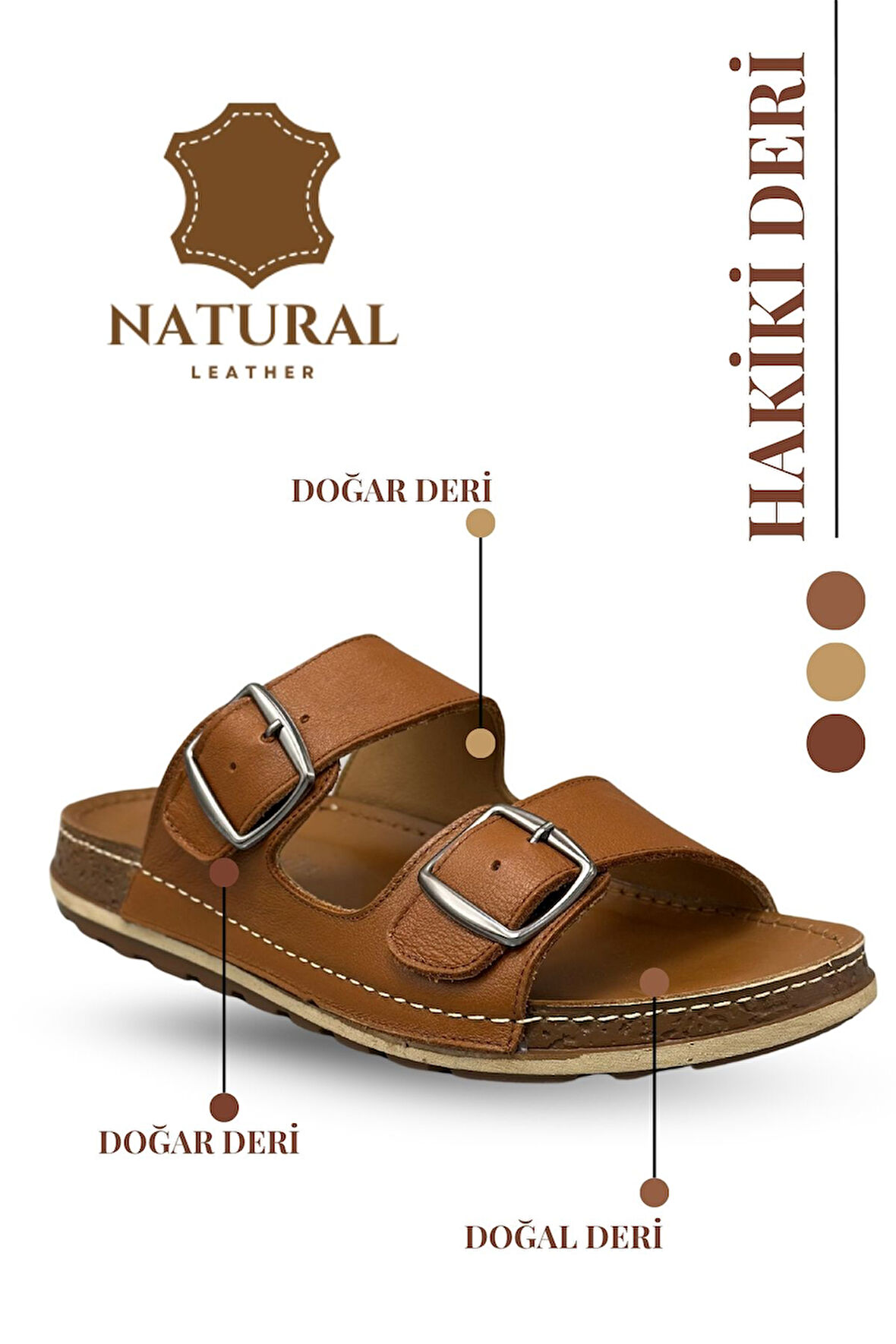 Sermoda Hakiki Deri Erkek Terlik Doğal Deri Terlik T Taba