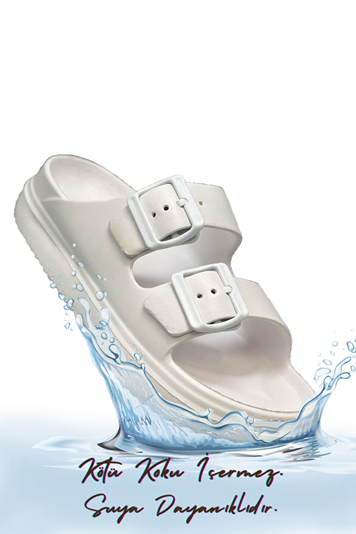 Sermoda Çift Toka Hafif Eva Yazlık Plaj Terliği Havuz Terliği Lavabo Terliği Beyaz