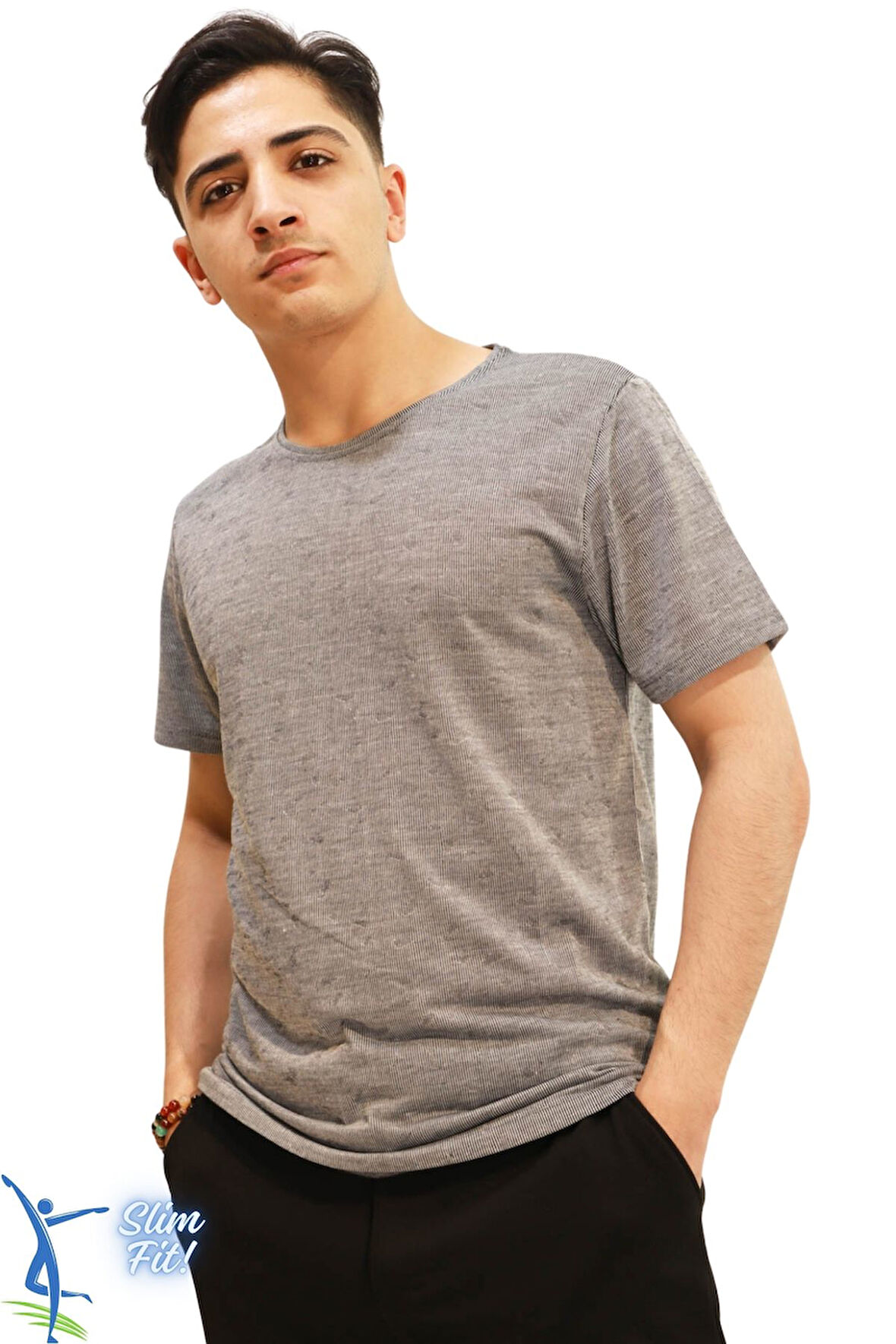 Sermoda Hava Alan İnce Pamuklu Kumaş Bisiklet Yaka Erkek T-Shirt Füme