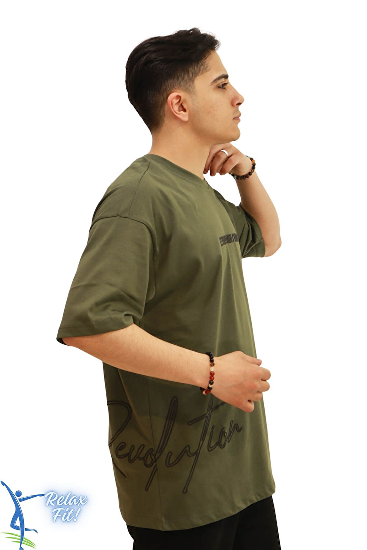 Sermoda Create Your Own Reality Baskılı Bol Kesim T-Shirt Haki