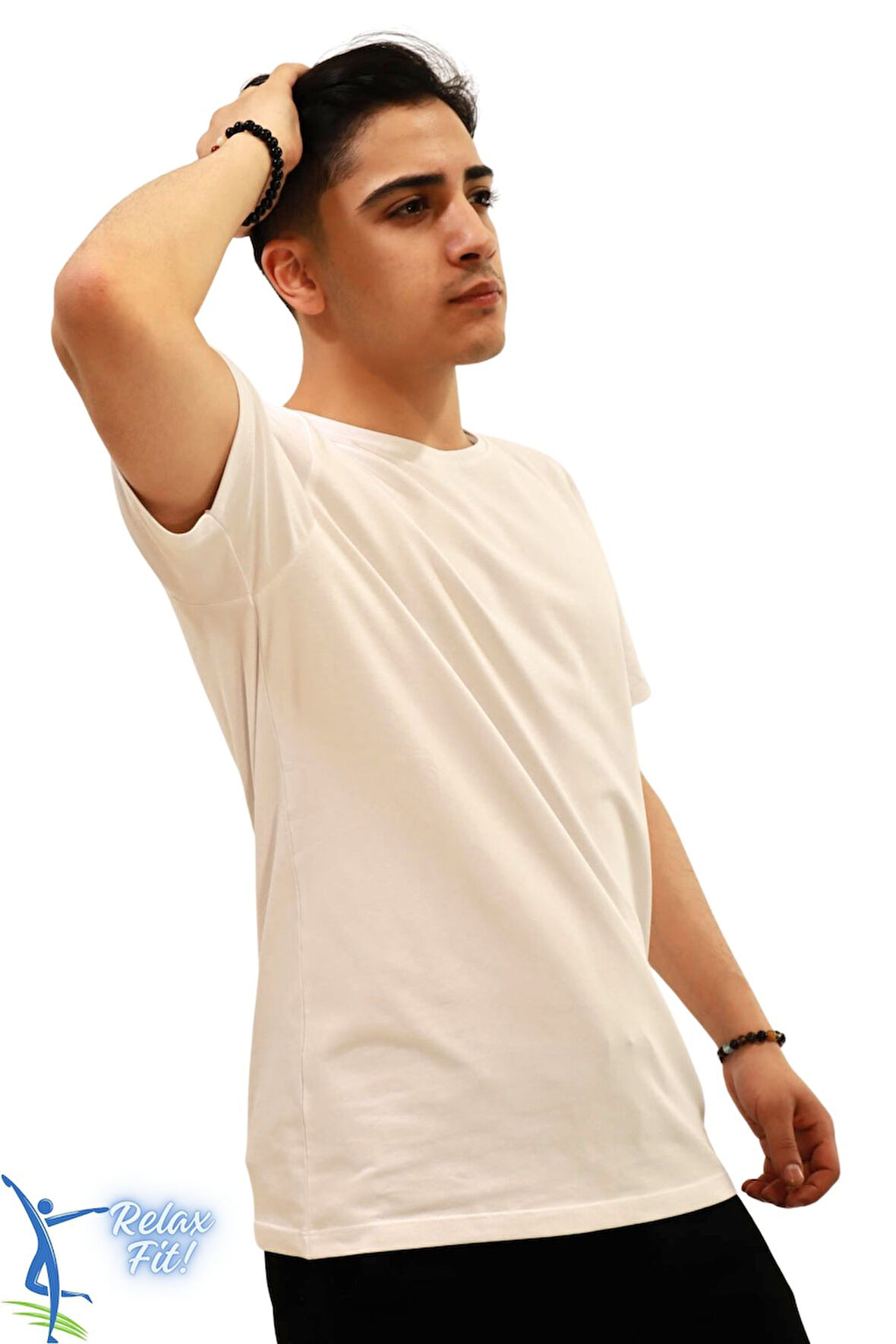 Sermoda Rahat Kesim Bisiklet Yaka Pamuklu Penye T-Shirt Beyaz