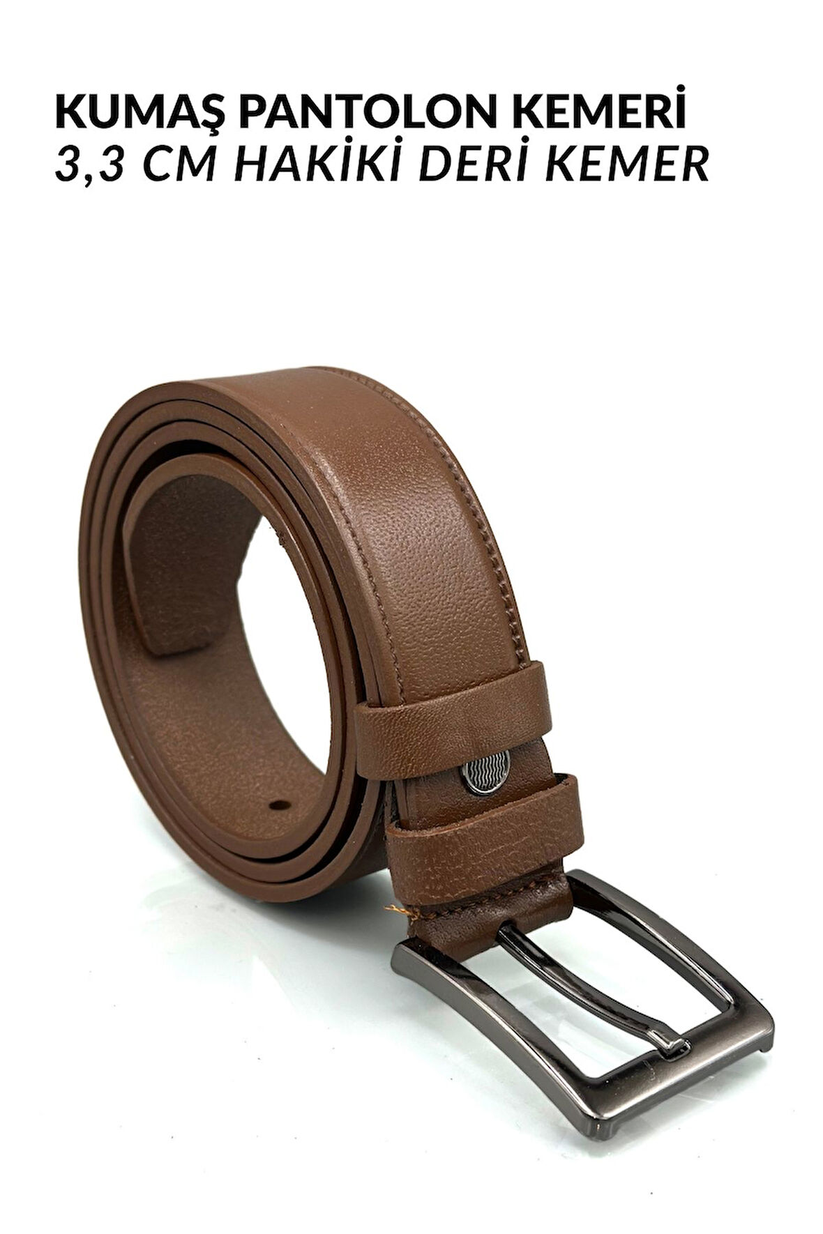 Sermoda 33 mm Doğal Deri Dikiş Baskı Erkek Kumaş Kemeri Taba