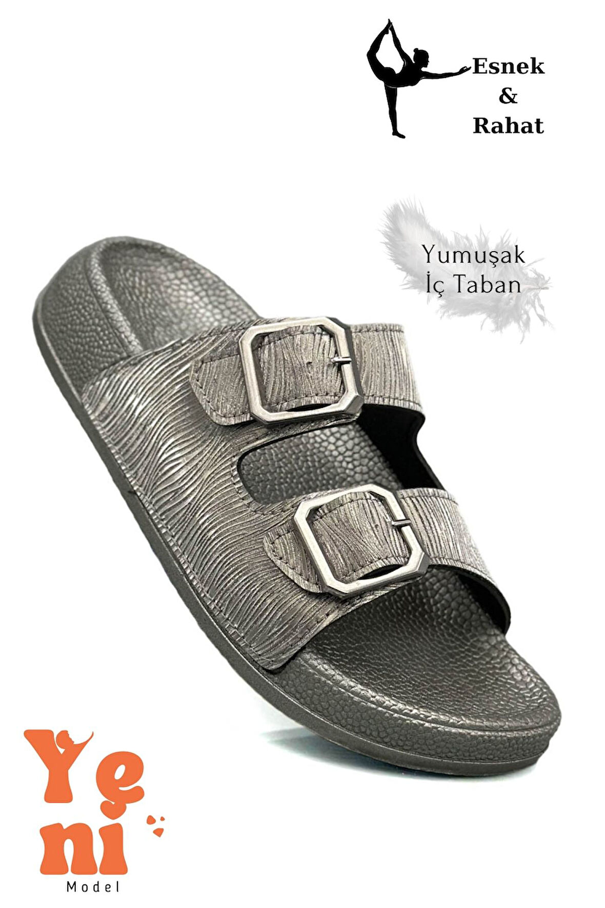 Kadın Telik Çift Toka Yumuşak ve Esnek Tabanlı Kadın Teliği Günlük Kullanım Füme