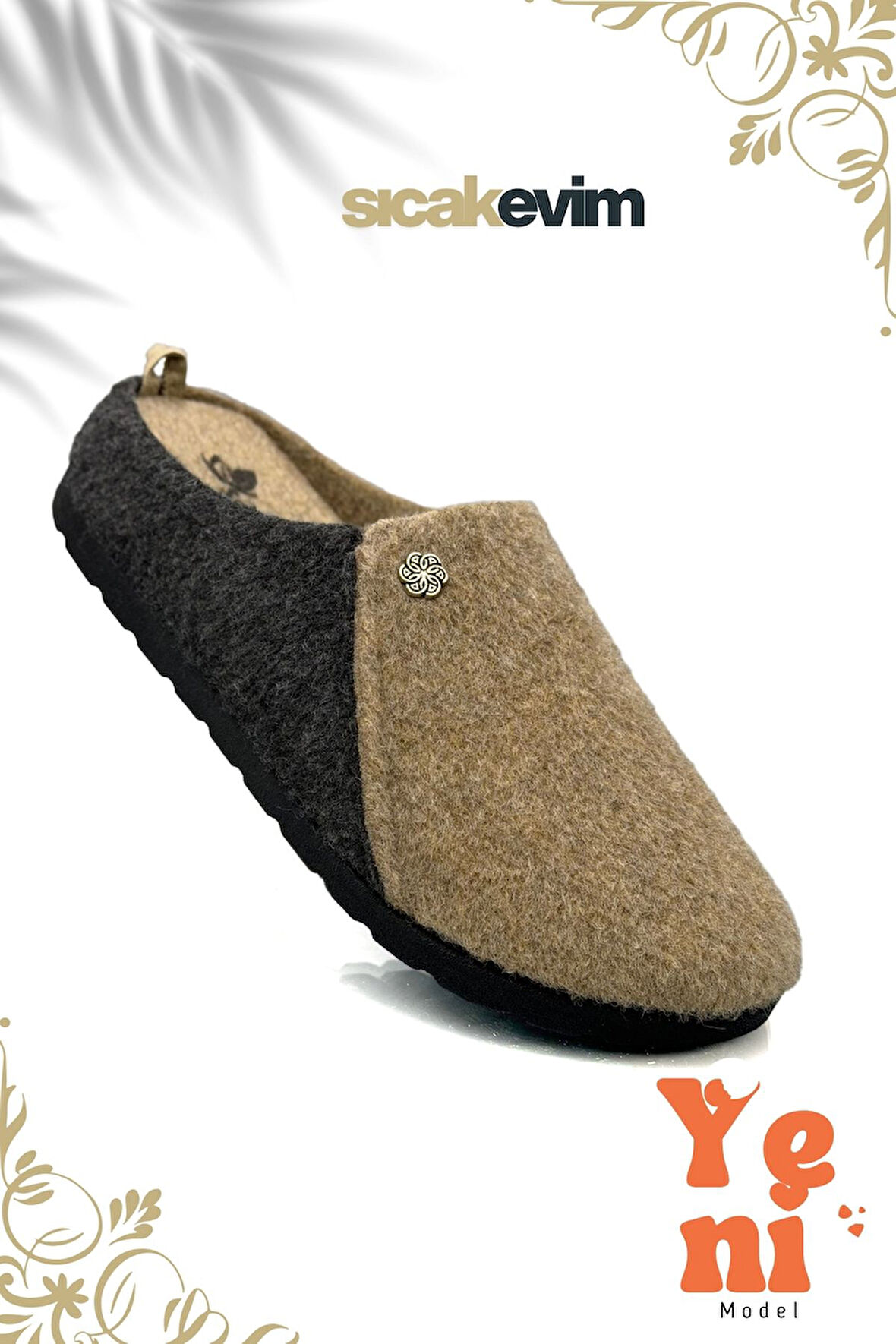 Kadın Ev Terliği  – Poli Taban Hafif Tabanlı Sıcak Tutan Ev Terliği Vizon Siyah