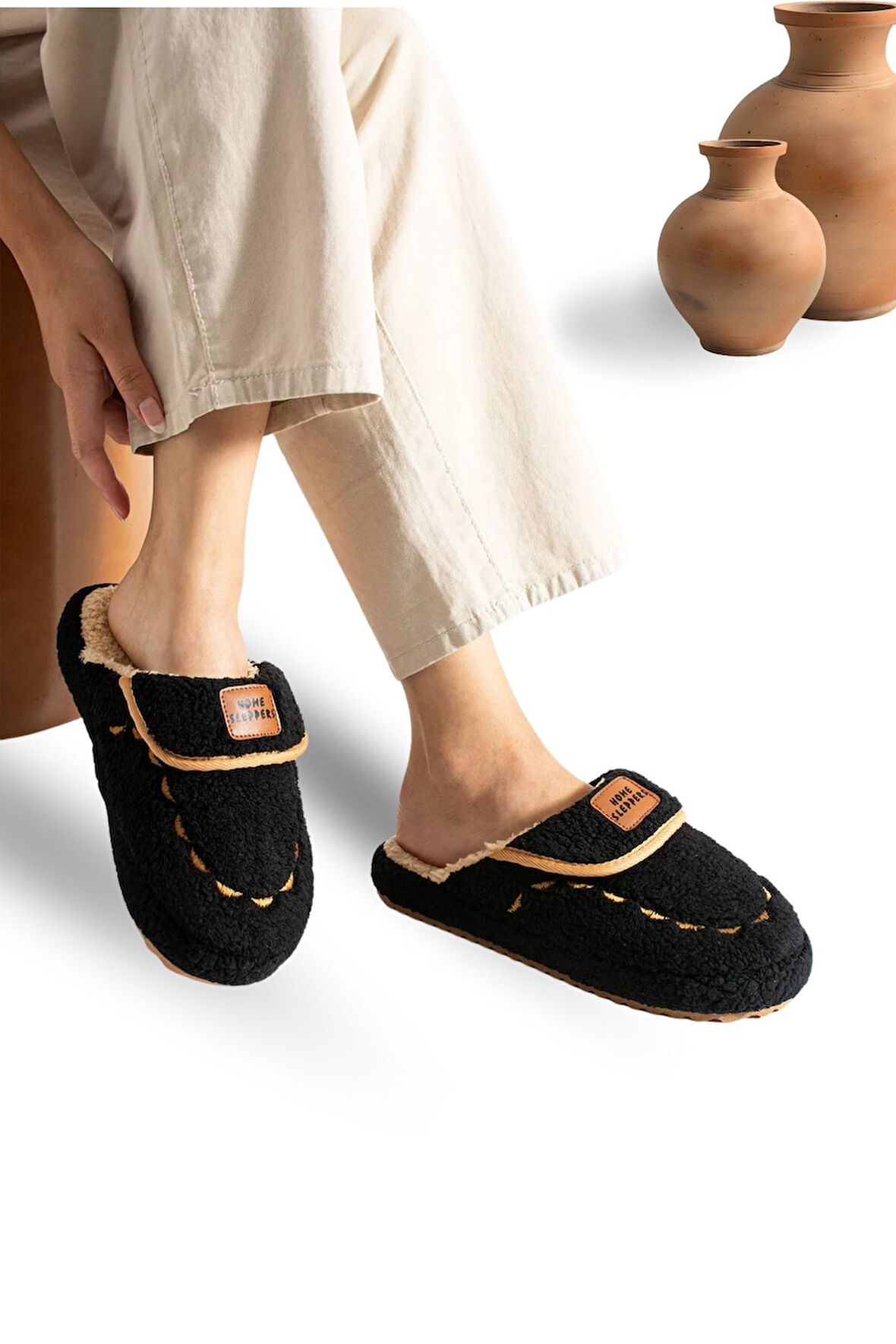 Kadın Ev Terliği Hafif Tabanlı Sıcak Tutan Kışlık Kadın Ev Terliği Çeyiz Terliği Siyah