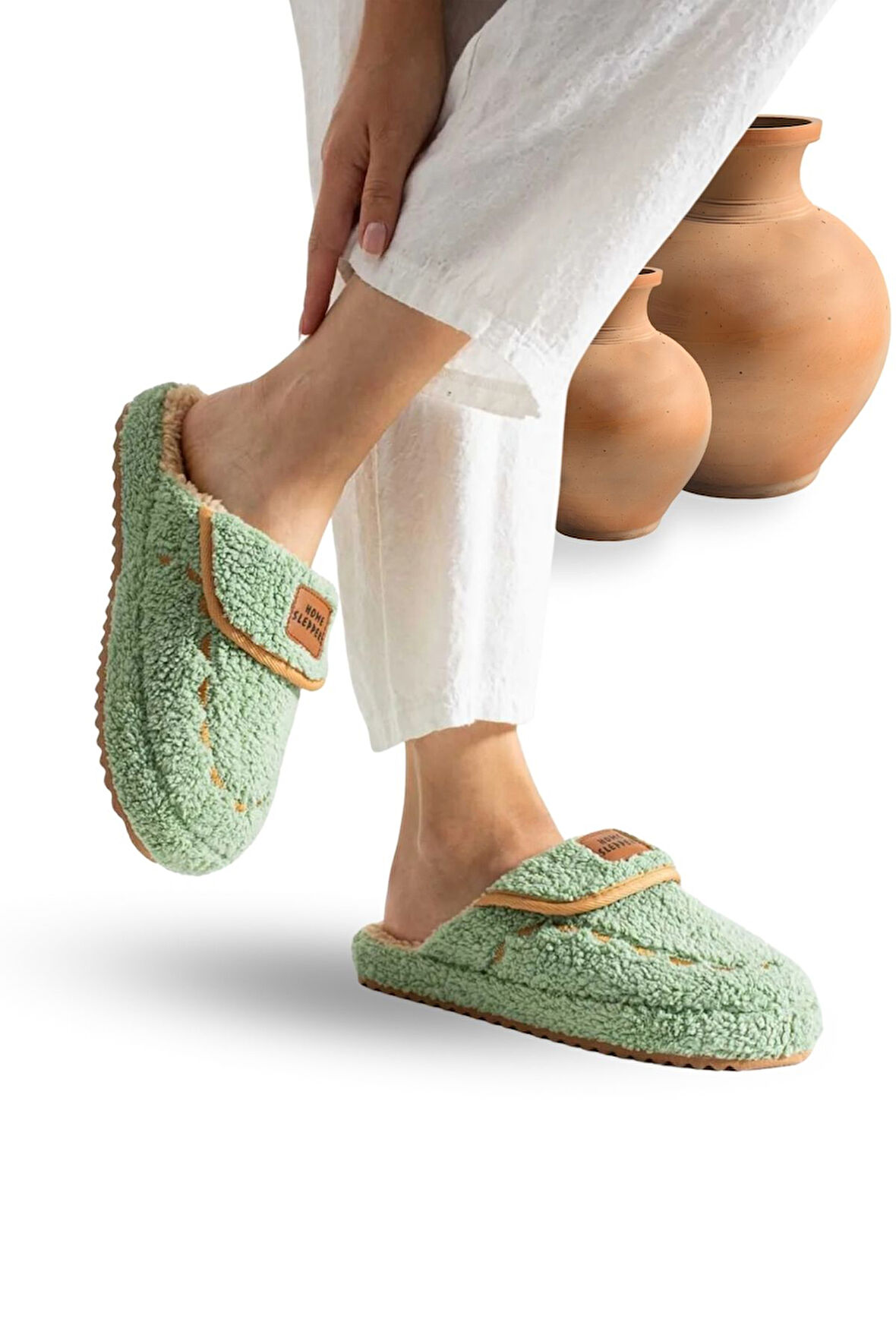 Kadın Ev Terliği Hafif Tabanlı Sıcak Tutan Kışlık Kadın Ev Terliği Çeyiz Terliği Yeşil