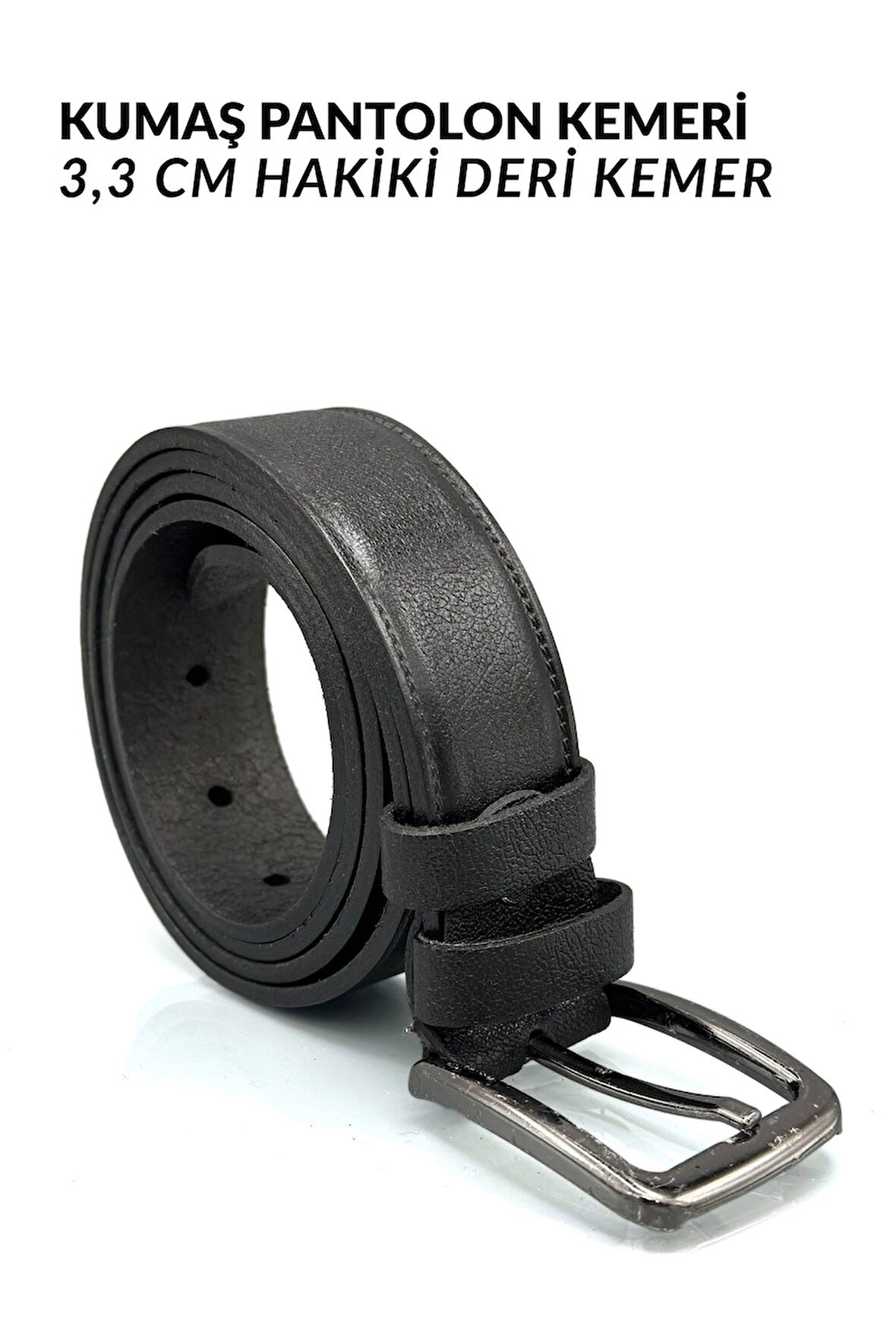 Sermoda 33 mm Doğal Deri Dikiş Baskı Erkek Kumaş Kemeri Siyah