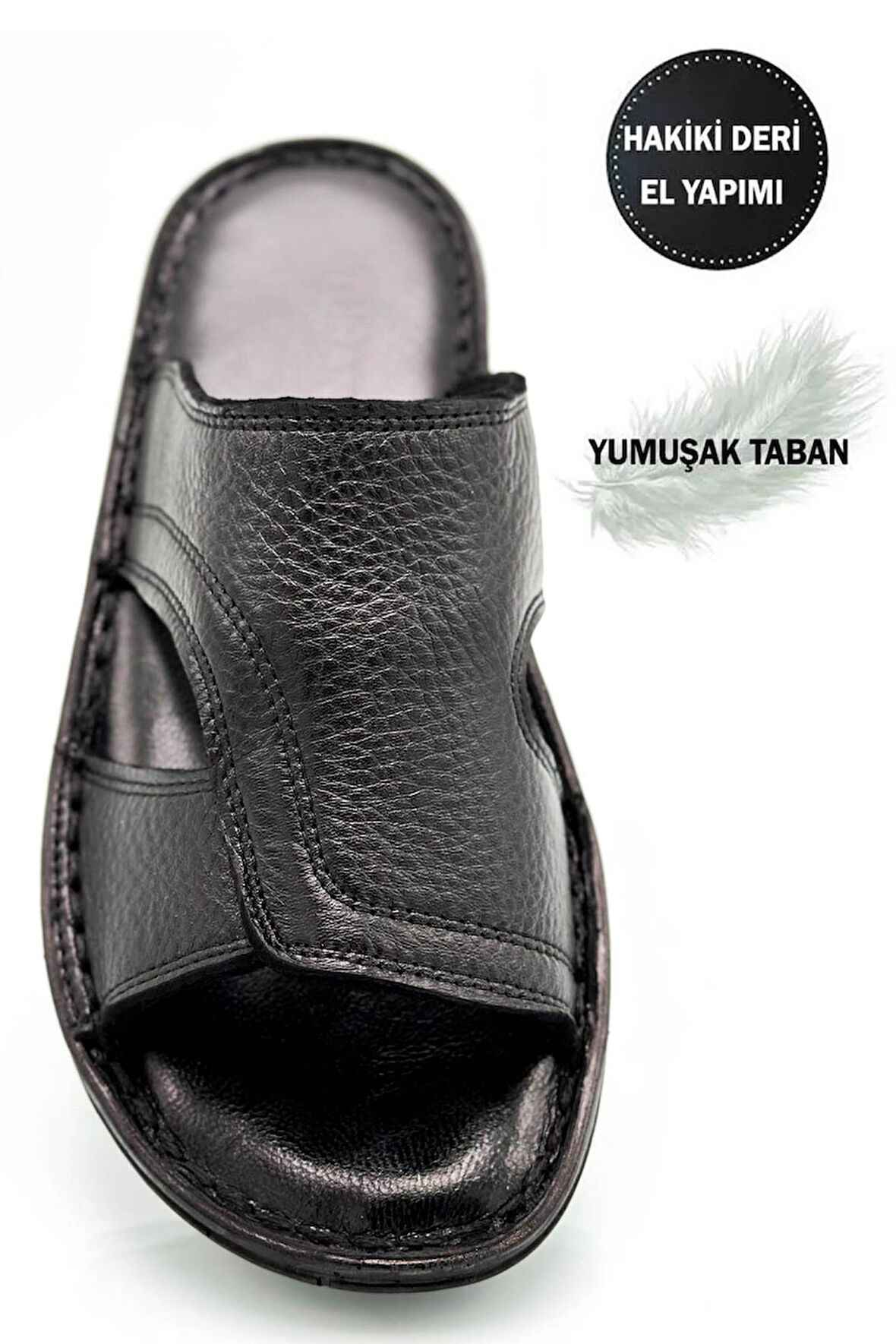 Sermoda Hakiki Gerçek Deri Erkek Terlik Hafif Terlik Deri A. Şır Siyah