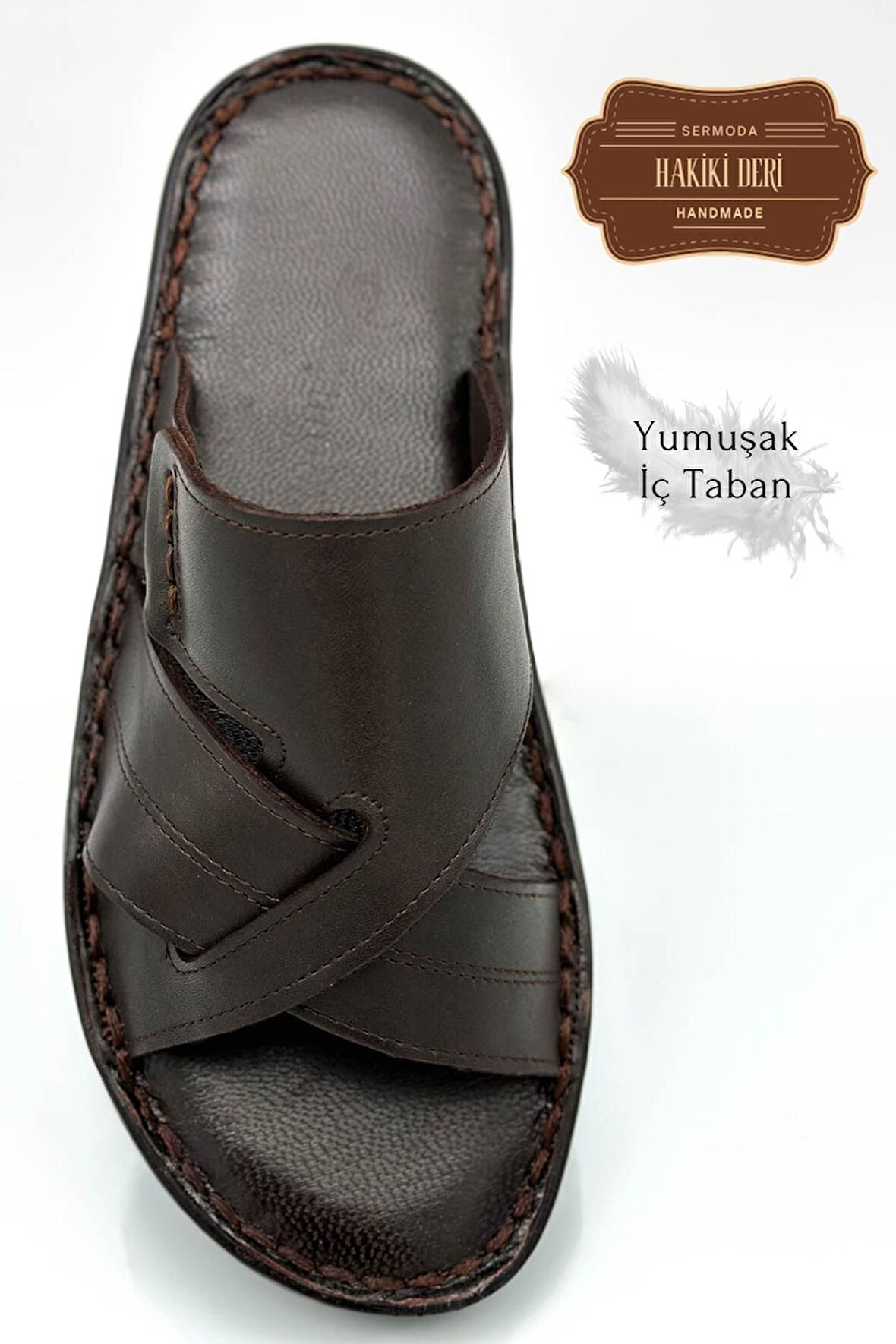 Hakiki Gerçek Deri Erkek Terlik Hafif Terlik Deri GK Kahve