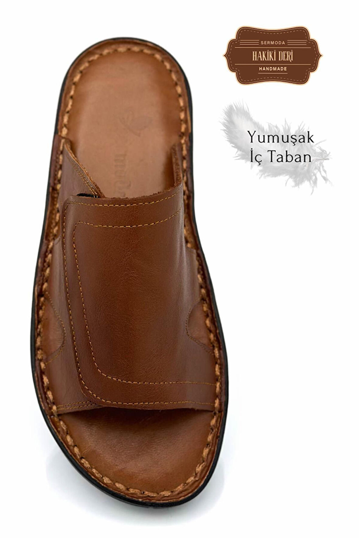 Hakiki Gerçek Deri Erkek Terlik Hafif Terlik Deri C Taba