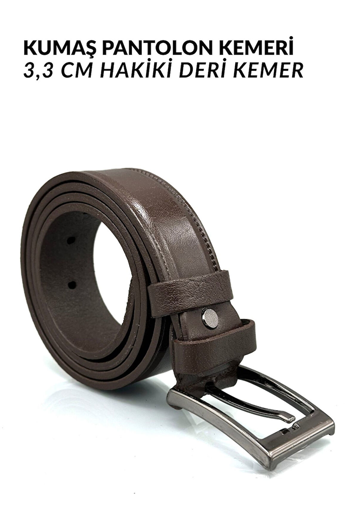 Sermoda 33 mm Doğal Deri Dikiş Baskı Erkek Kumaş Kemeri Kahve