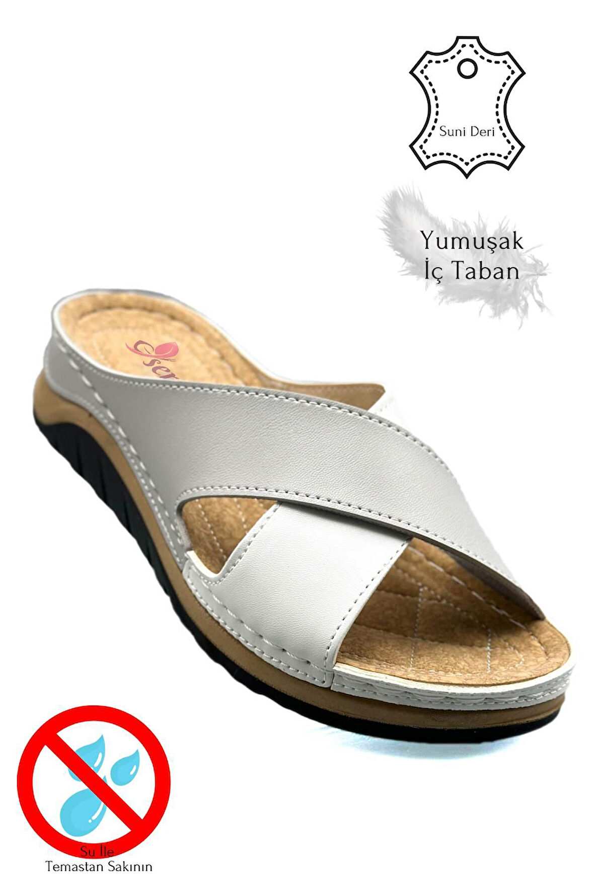 Çapraz Bant Yumuşak ve Hafif Kalın Tabanlı Kadın Terlik Spor Terlik 521/2 Gri Beyaz