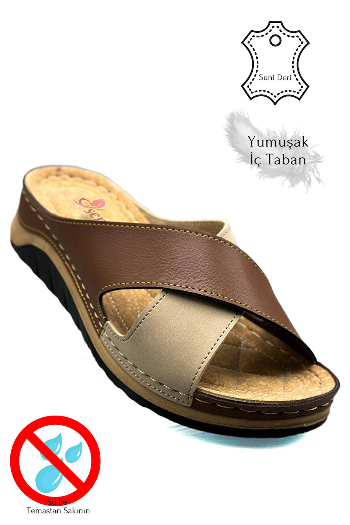 Çapraz Bant Yumuşak ve Hafif Kalın Tabanlı Kadın Terlik Spor Terlik 521/2 Taba Vizon