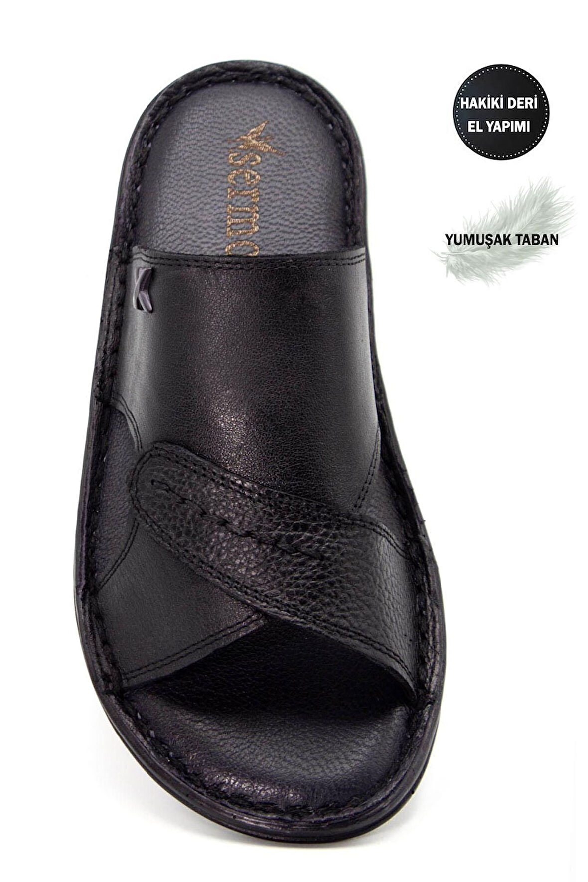 Hakiki Gerçek Deri Erkek Terlik Hafif Terlik Deri Siyah